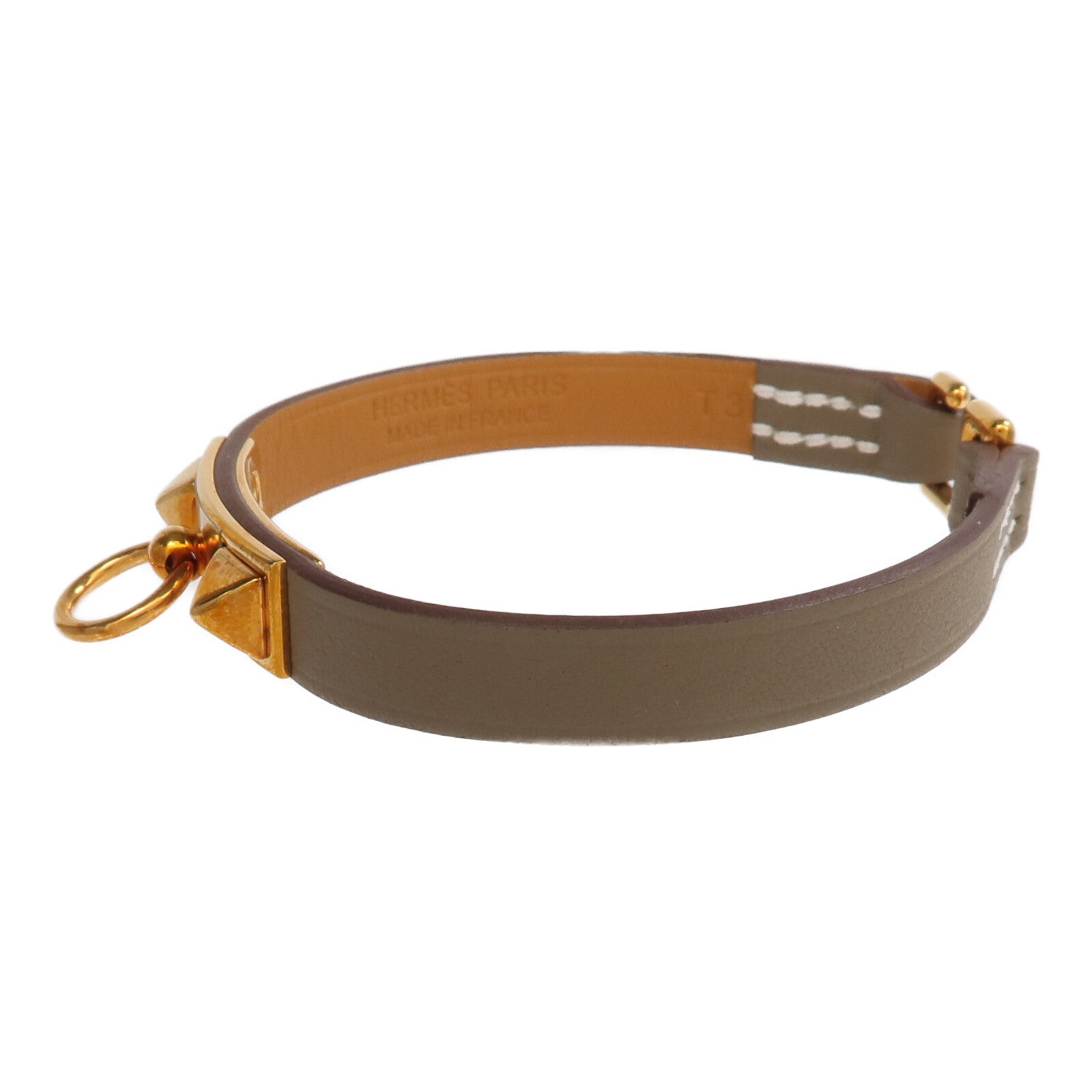 HERMES Swift皮革Rivale Mini Bracelet金扣手帶Etoupe