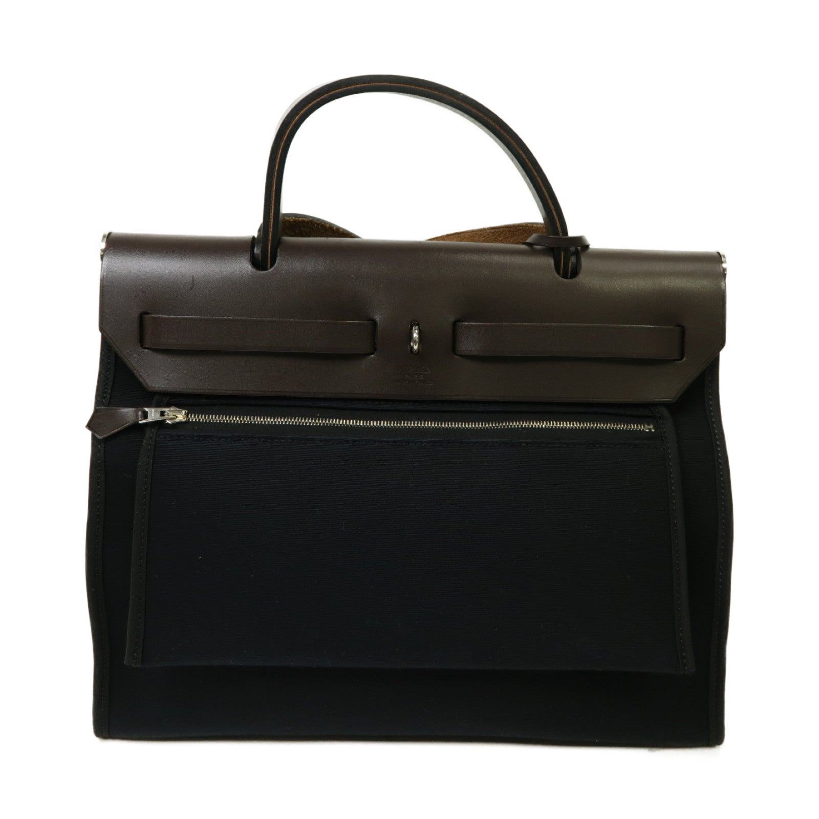HERMES 【激減優惠】帆布Herbag PM銀扣手挽肩背兩用袋黒色