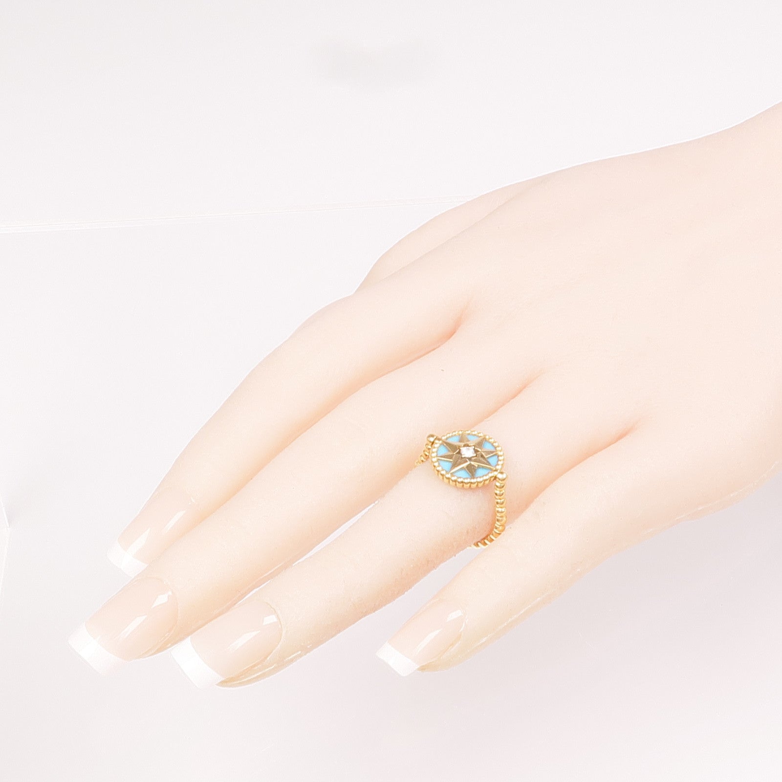 Dior 18K黃金Rose De Vents鑽石/綠松石戒指CD#51/US#6