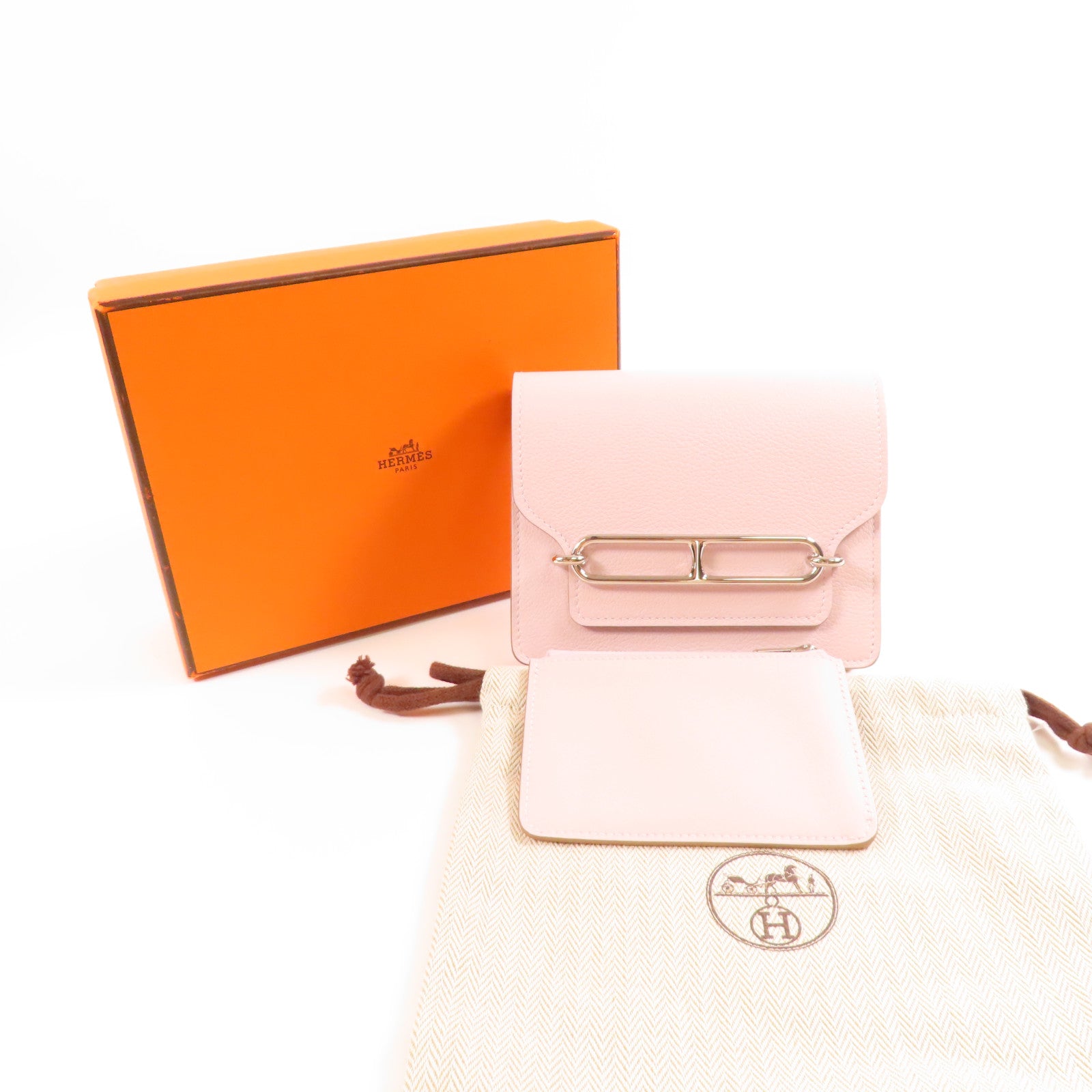 HERMES Ever Colour皮革Roulis Silm銀扣錢包Mauve Pale