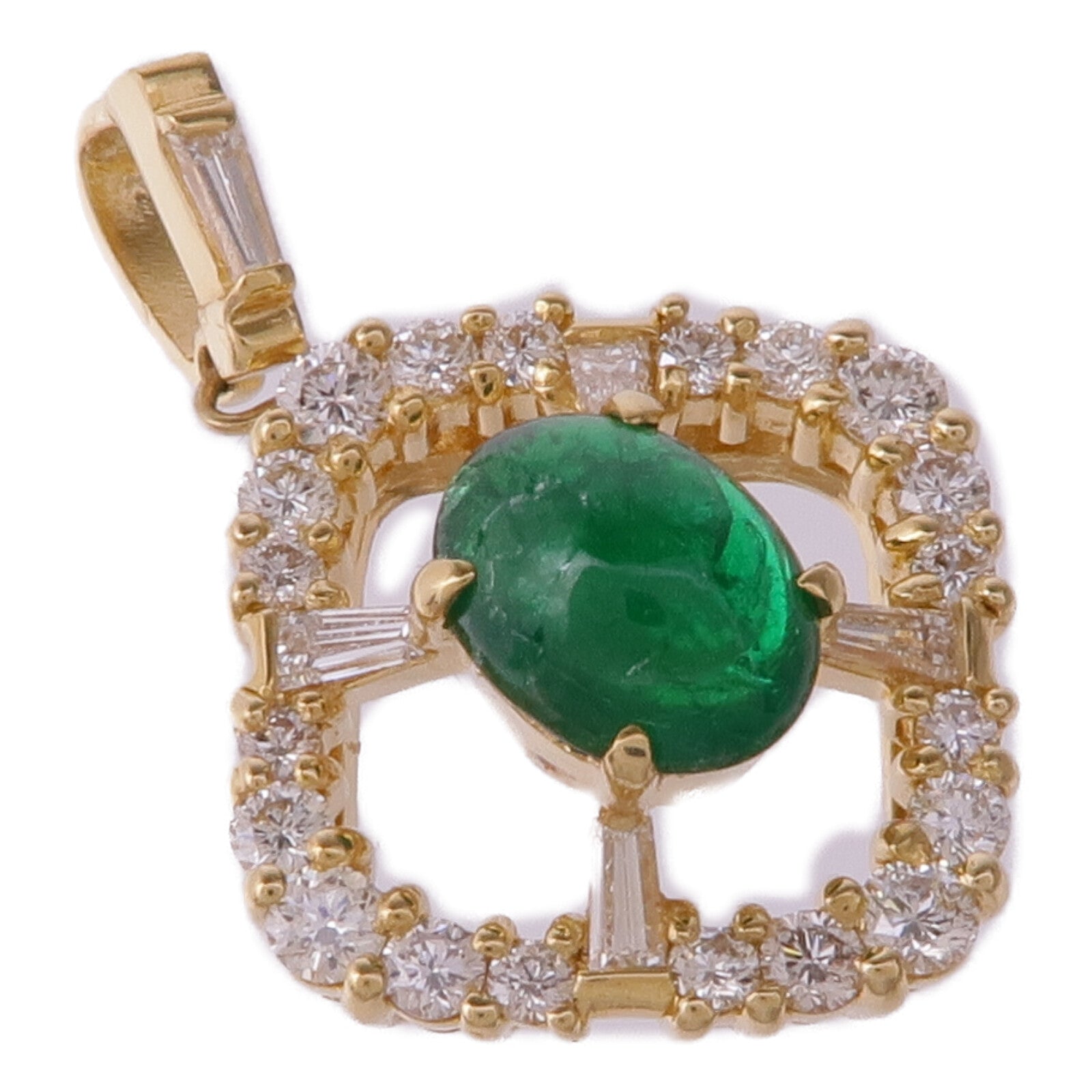 JEWELRY 18K黃金Emerald Diamond Pendant Top綠寶石/鑽石項鍊