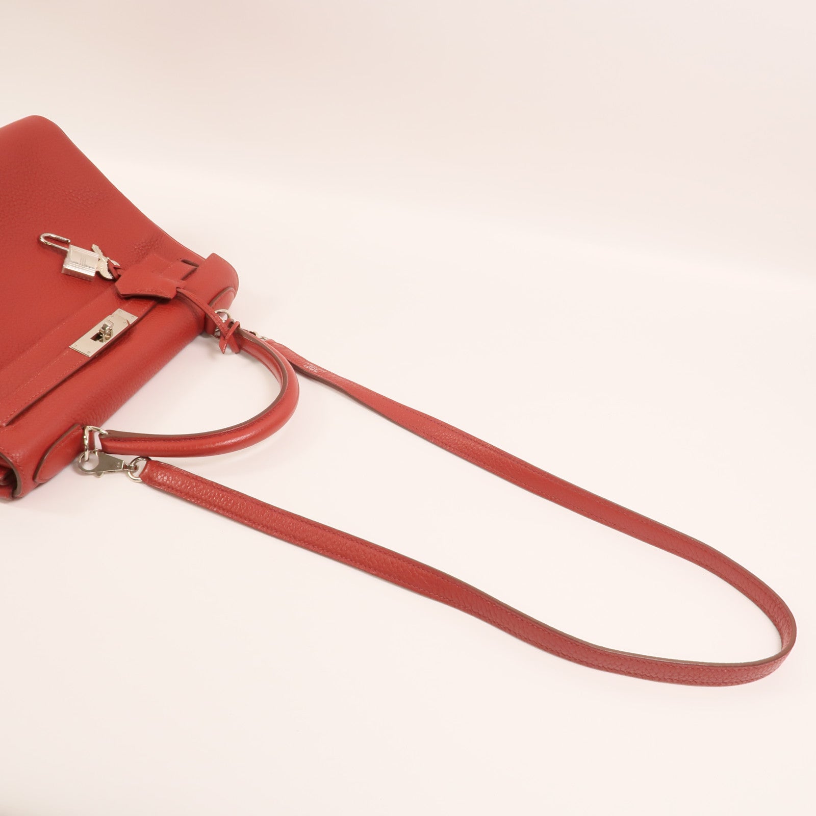 HERMES Togo皮革Kelly 28銀扣手挽肩背兩用袋Rouge Casaque