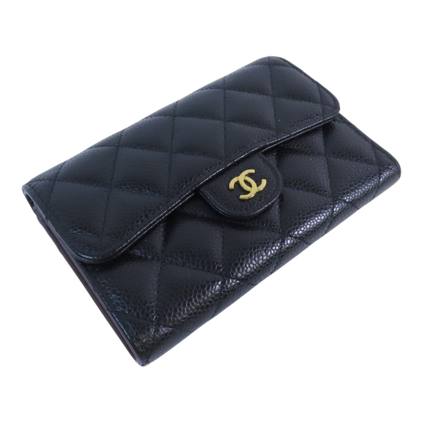 CHANEL 牛皮皮革Medium Wallet金扣短錢包