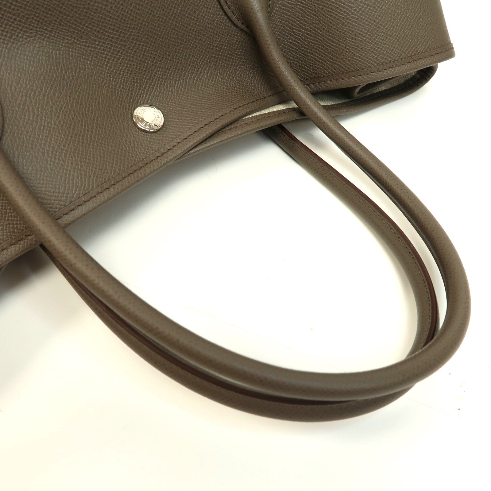 HERMES Epsom皮革GardenParty PM銀扣手挽袋Etian/錫灰色