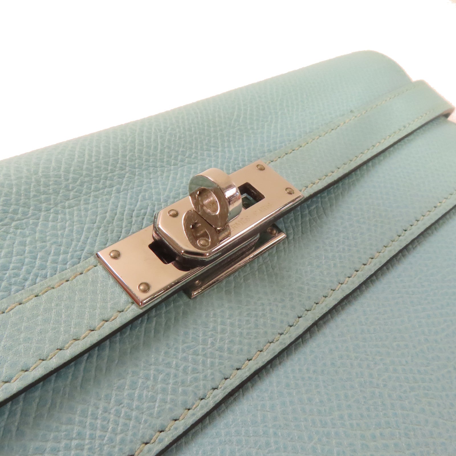 HERMES **【激減優惠】Epsom皮革Kelly Wallet銀扣長錢包湖水綠色