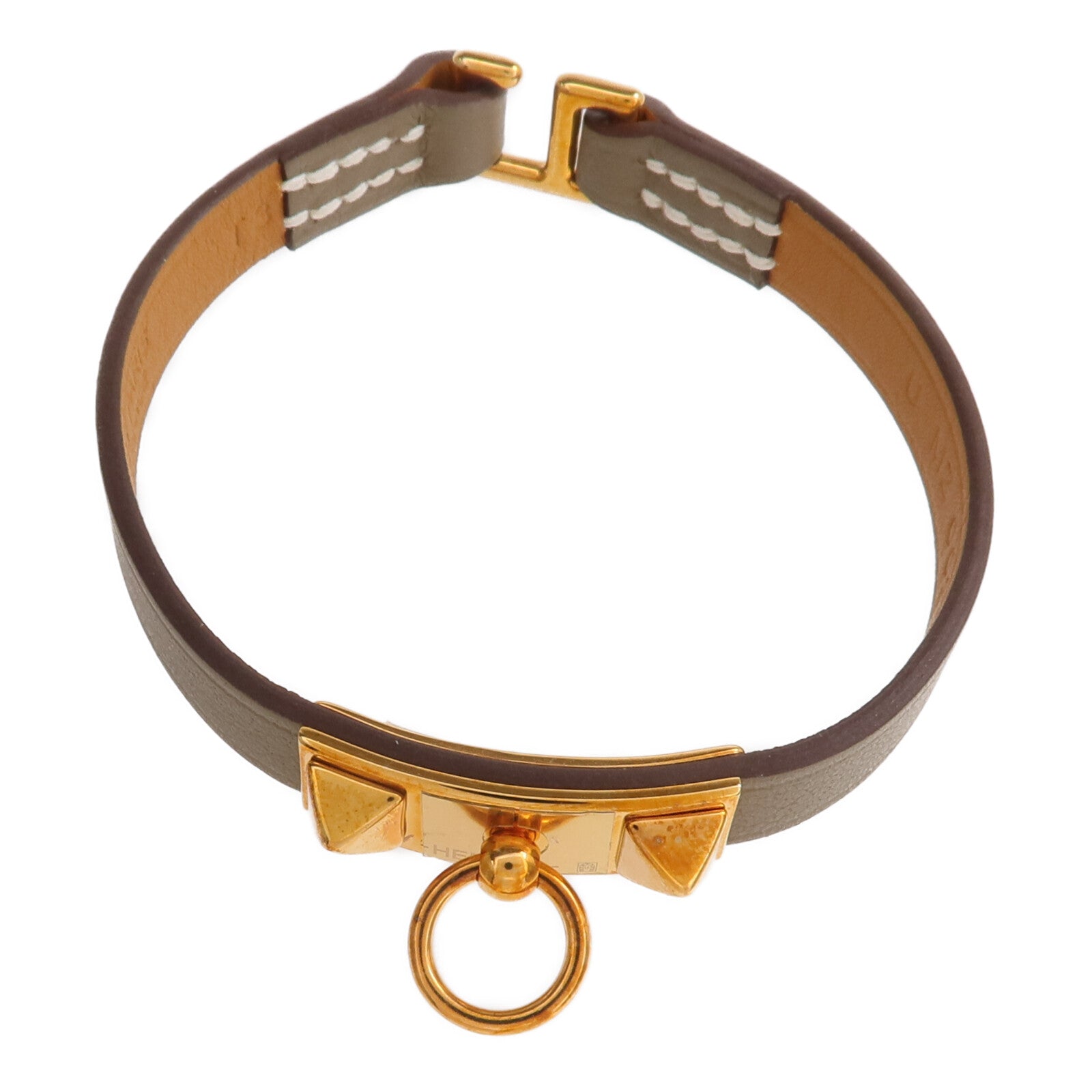 HERMES Swift皮革Rivale Mini Bracelet金扣手帶Etoupe