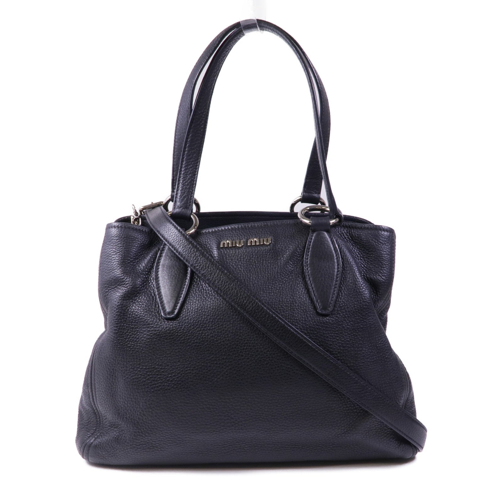 Miu Miu 牛皮皮革2 Way Shoulder銀扣手挽肩背兩用袋