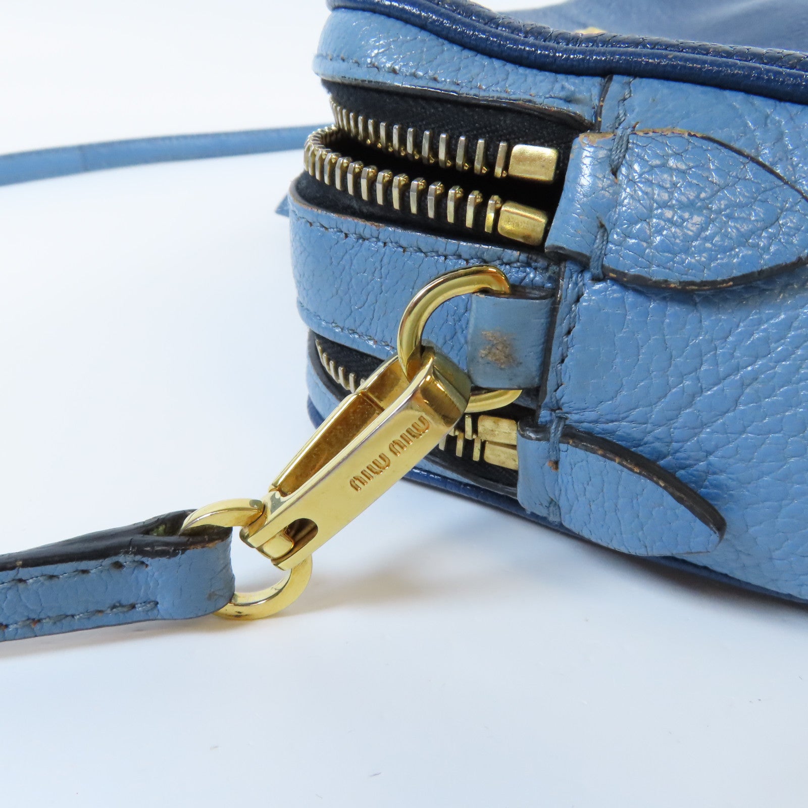 Miu Miu 【激減優惠】牛皮皮革Shoulder Bag金扣肩背袋藍色