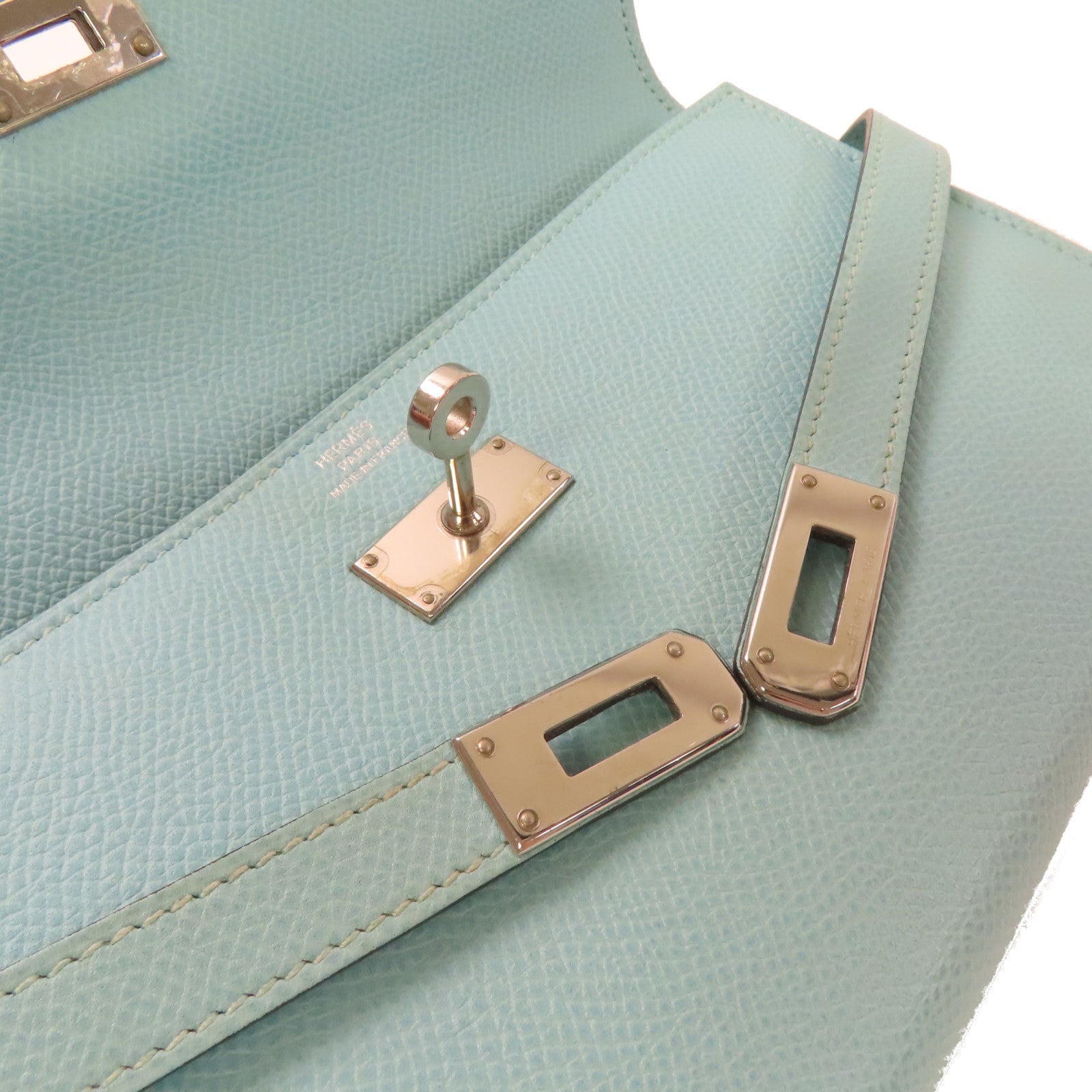 HERMES **【激減優惠】Epsom皮革Kelly Wallet銀扣長錢包湖水綠色
