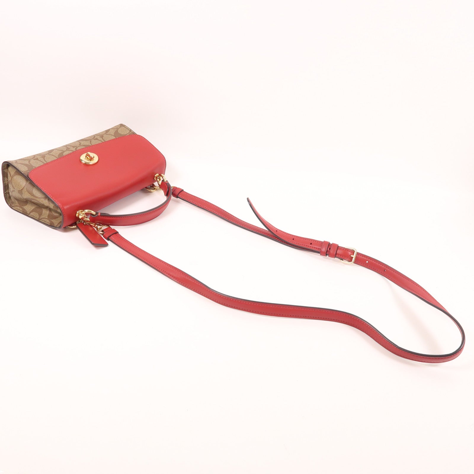 COACH 塗層帆布/皮革Tilly Satchel 23金扣手挽肩背兩用袋