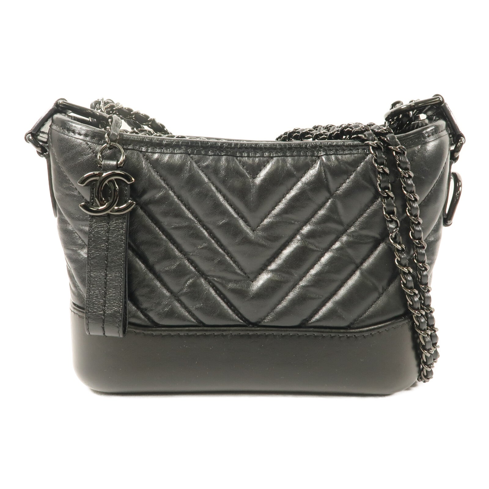 CHANEL 牛皮皮革Gabrielle Small So Black鏈帶手挽肩背兩用袋