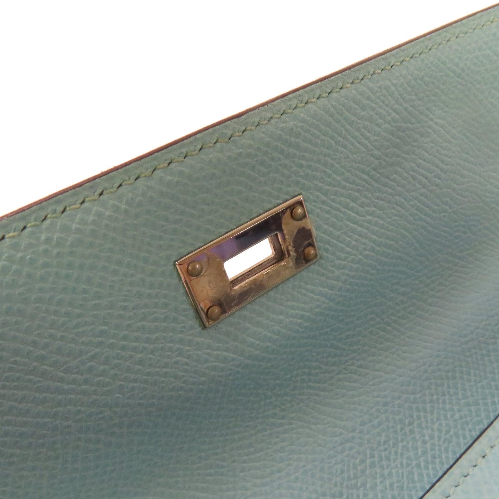 HERMES **【激減優惠】Epsom皮革Kelly Wallet銀扣長錢包湖水綠色