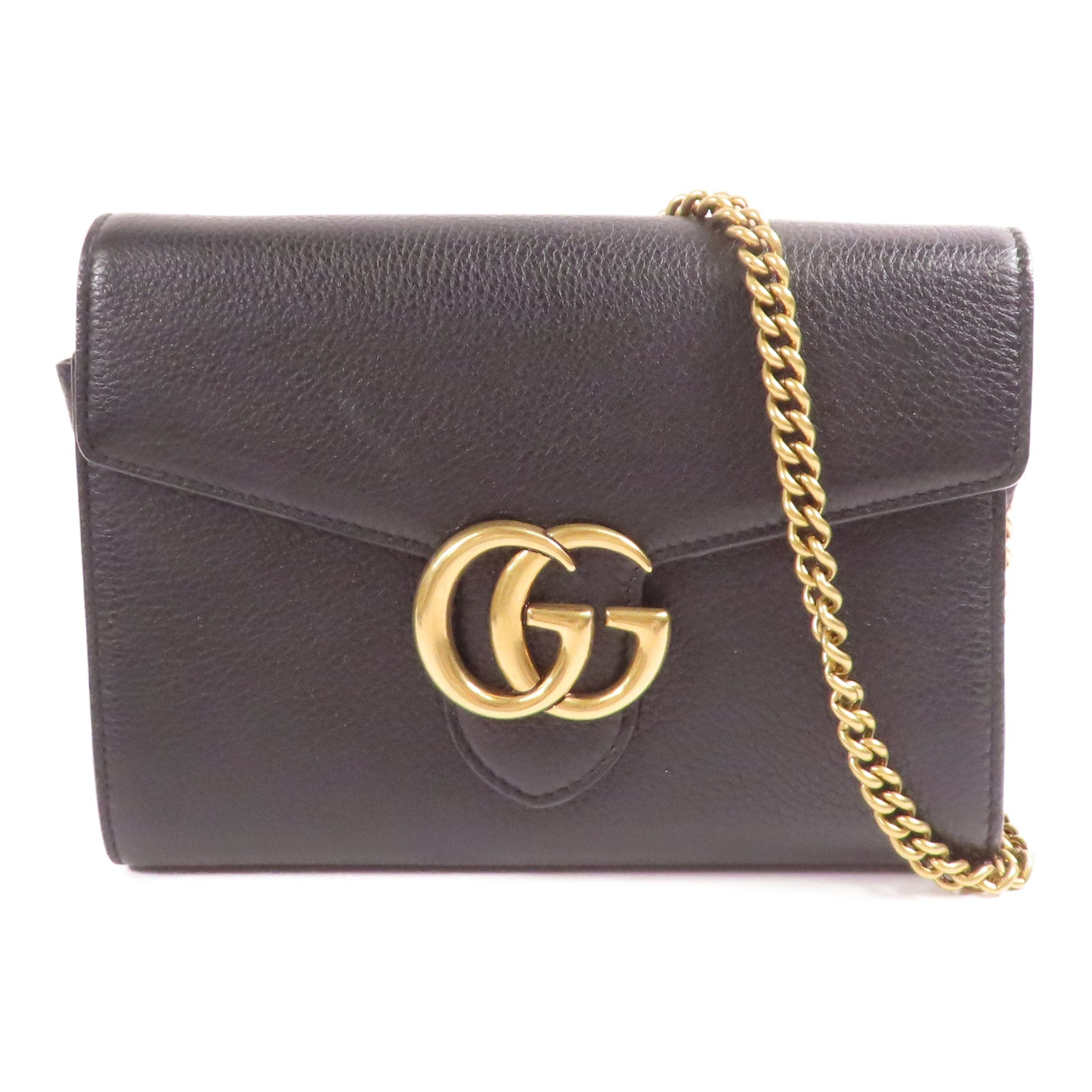 GUCCI GHW Chain Shoulder Bag Calfskin Leather 401232 Black