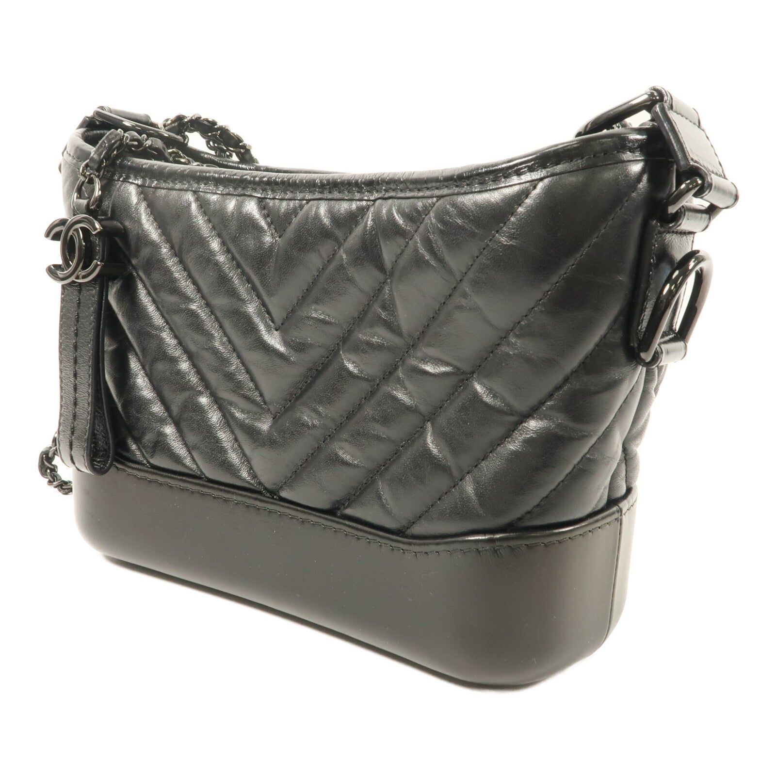 CHANEL 牛皮皮革Gabrielle Small So Black鏈帶手挽肩背兩用袋