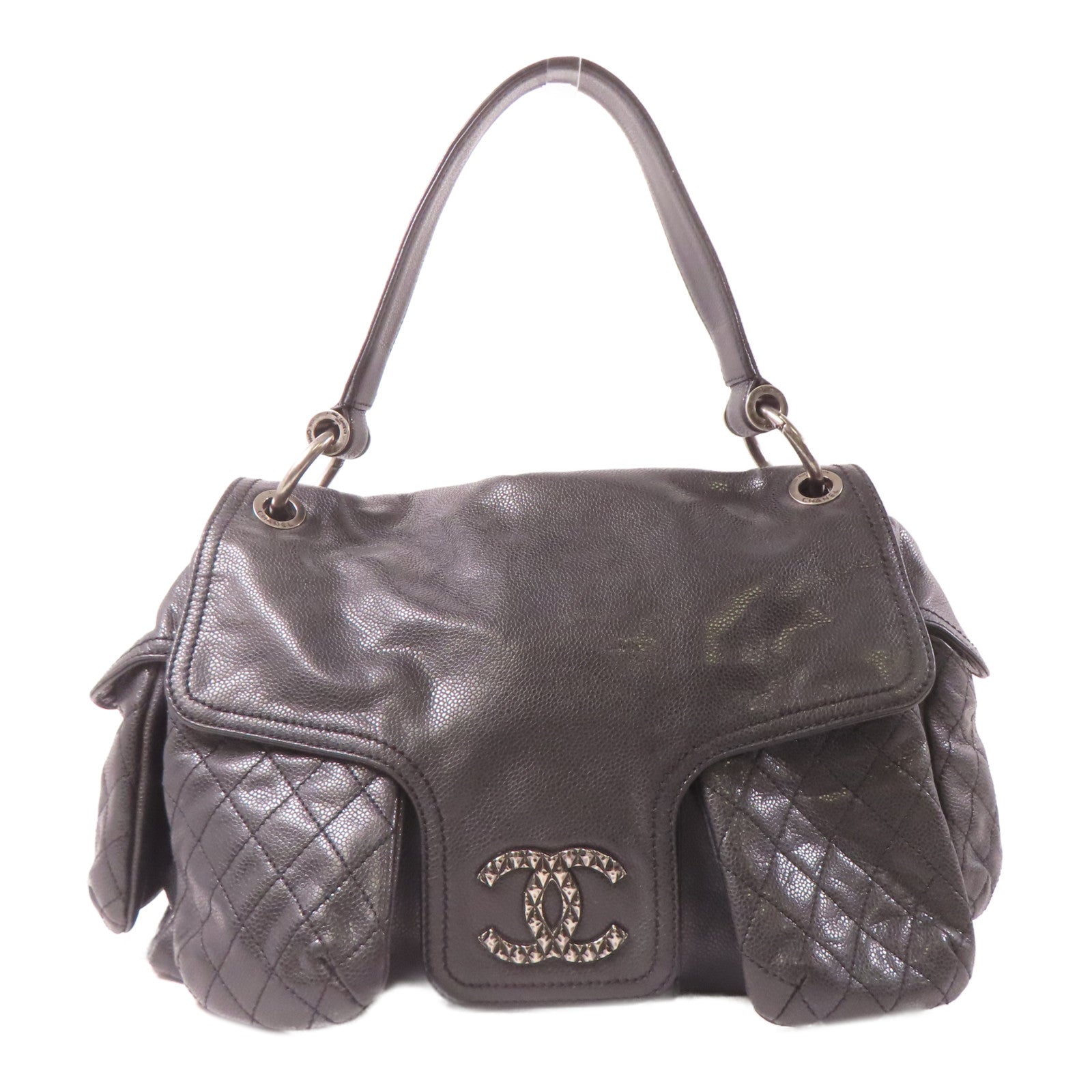 CHANEL 【激減優惠】菱格Caviar皮革Shoulder Bag銀扣肩背袋黑色