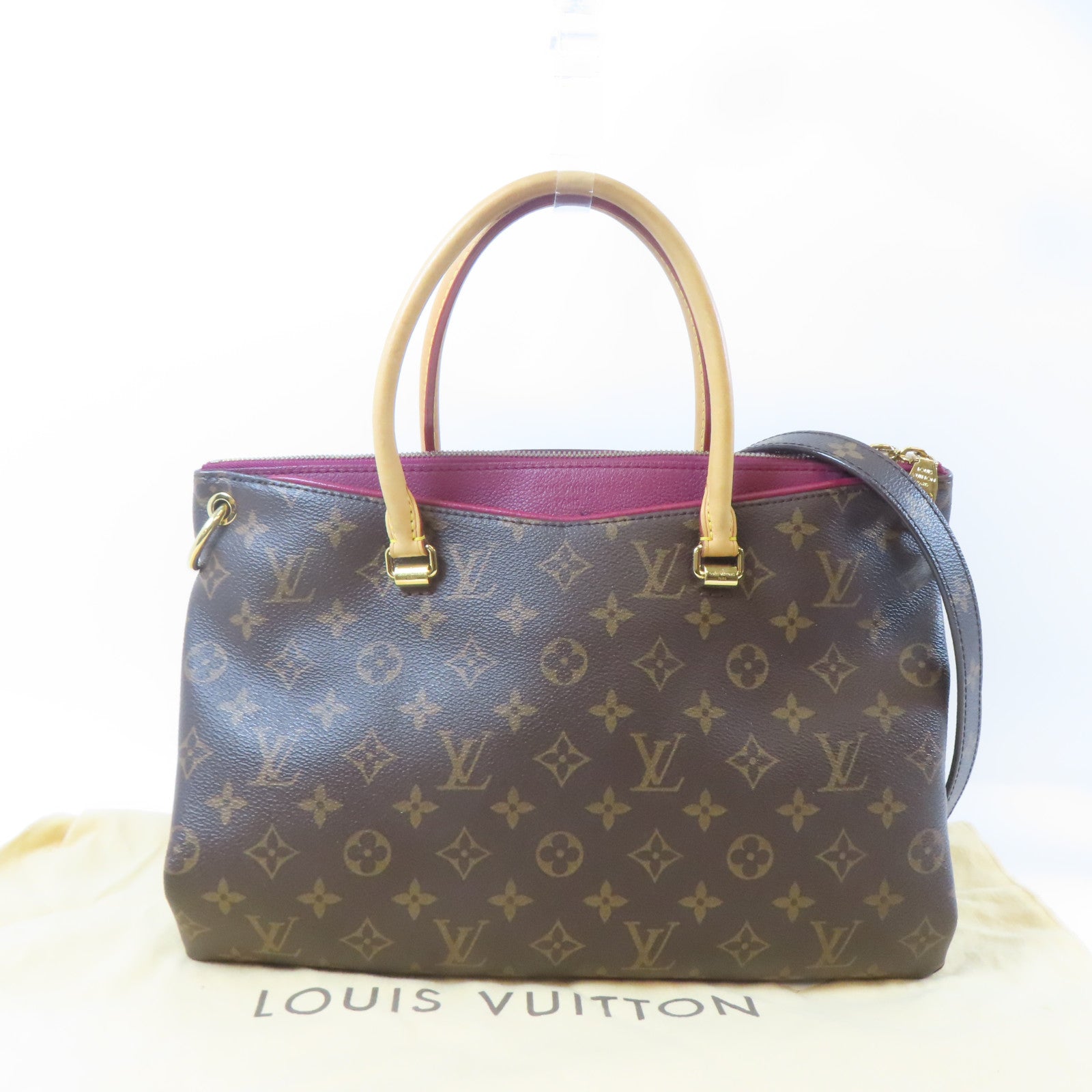 LOUIS VUITTON Monogram Pallas MM金扣手挽肩背兩用袋啡色/紫色