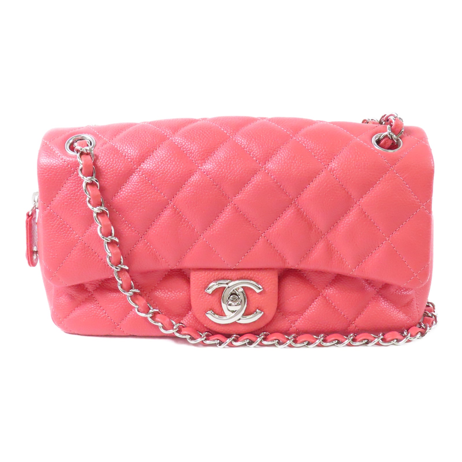 CHANEL CC SHW Chain Shoulder Bag Calfskin Leather Pink
