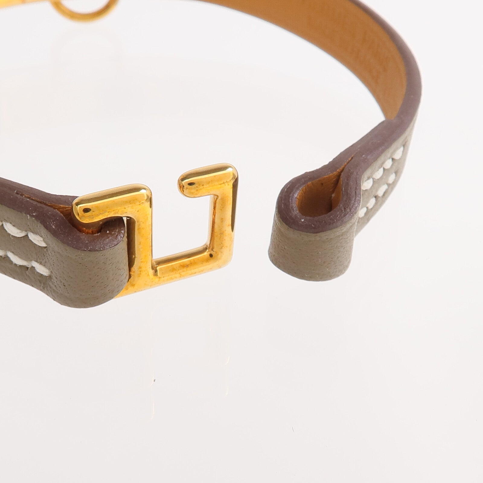 HERMES Swift皮革Rivale Mini Bracelet金扣手帶Etoupe
