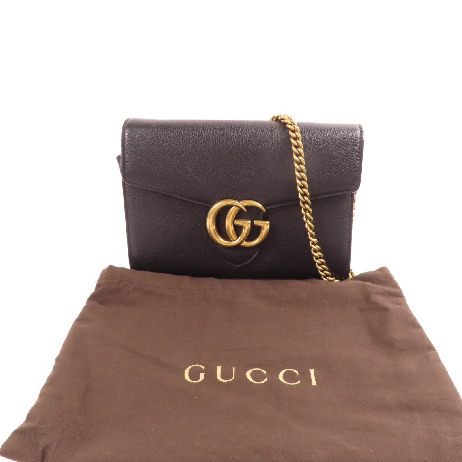 GUCCI GHW Chain Shoulder Bag Calfskin Leather 401232 Black