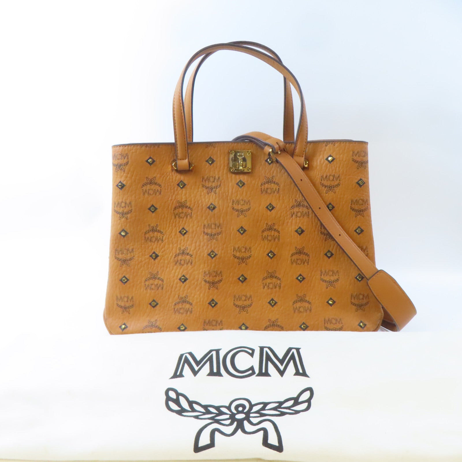 MCM 皮革2 Way Shoulder Bag金扣手挽肩背兩用袋啡色