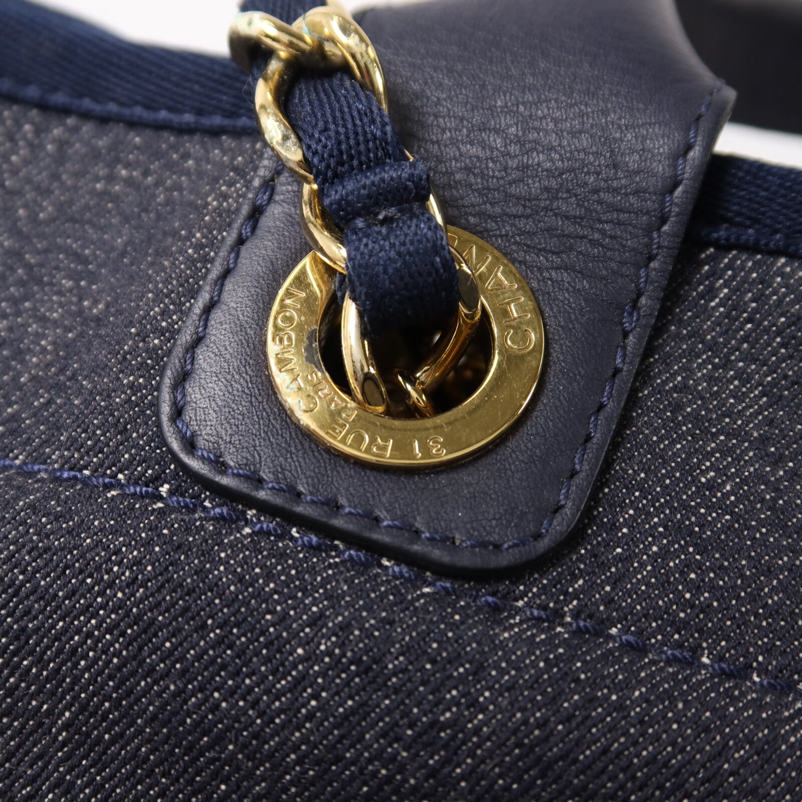 CHANEL 牛仔布Deauville Tote鏈帶手挽肩背兩用袋