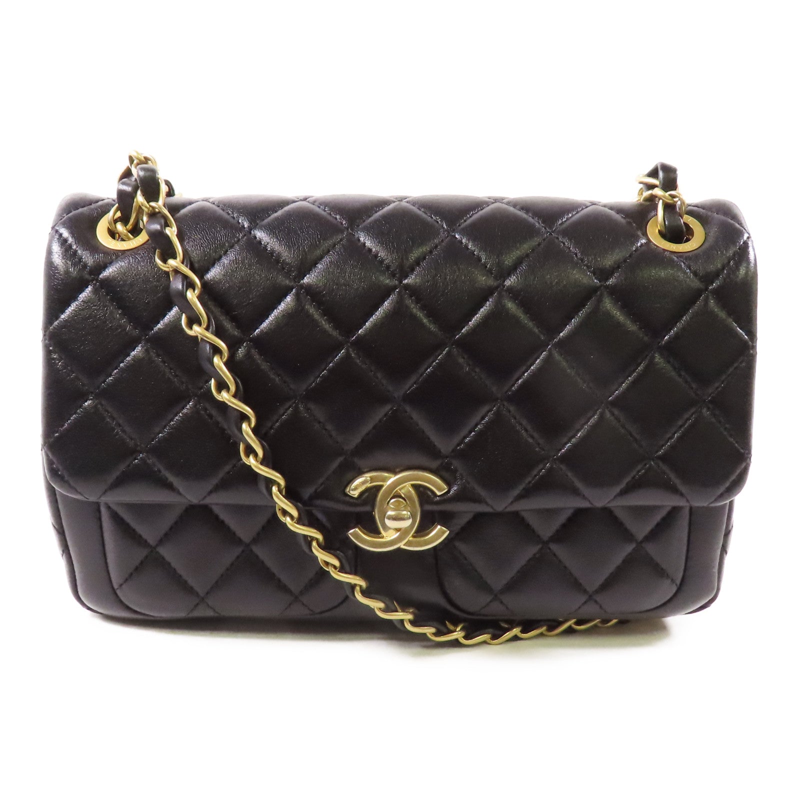 CHANEL 牛皮皮革Chain Shoulder金扣鏈帶肩背袋