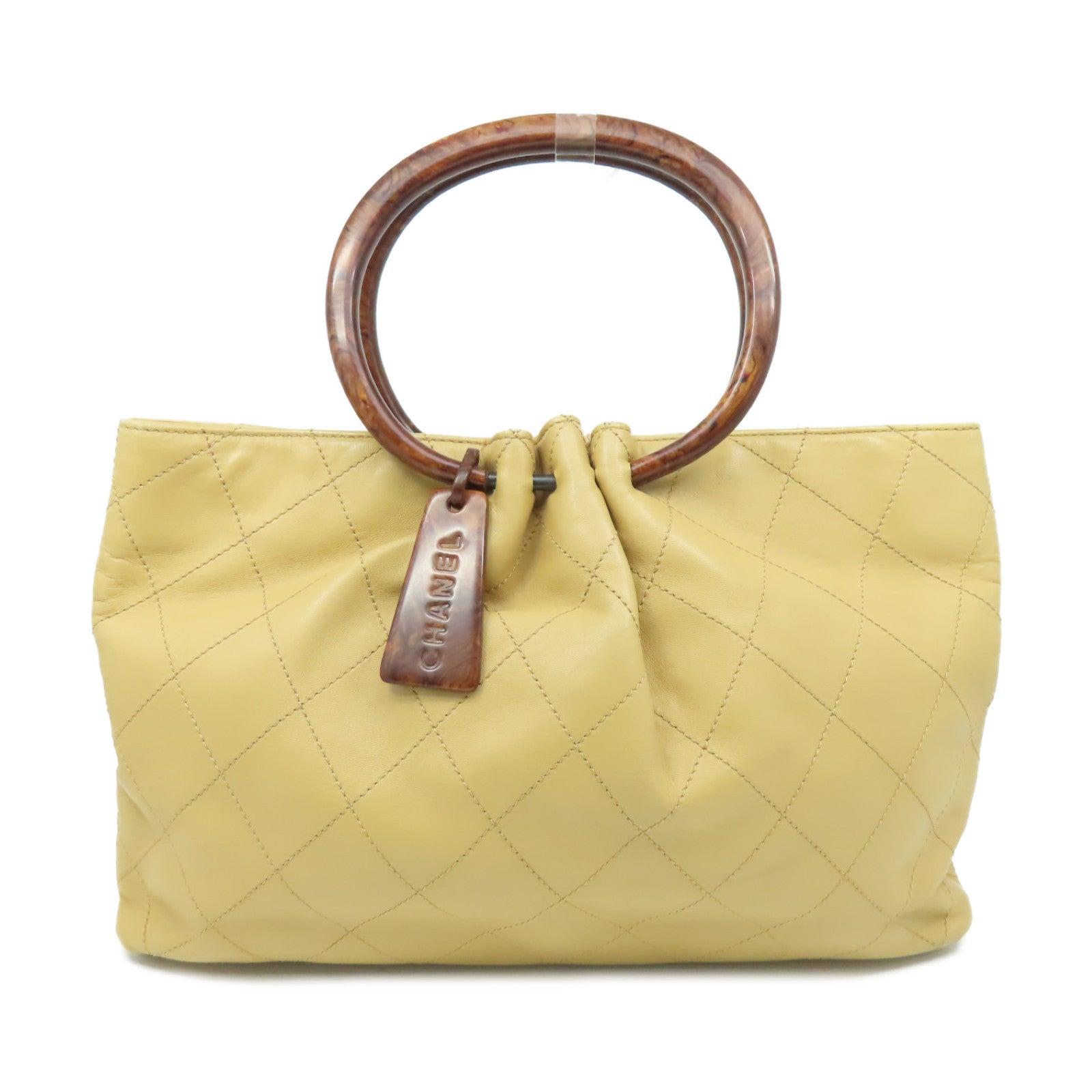 CHANEL 【激減優惠】菱格牛皮皮革Handbag金扣手挽袋淺啡色