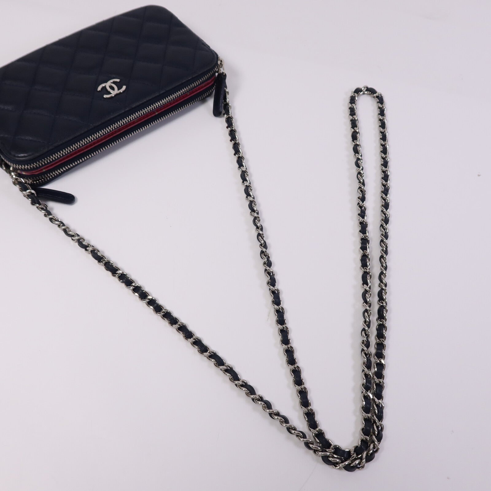 CHANEL 羊皮皮革Chain Shoulder Bag銀扣鏈帶肩背袋