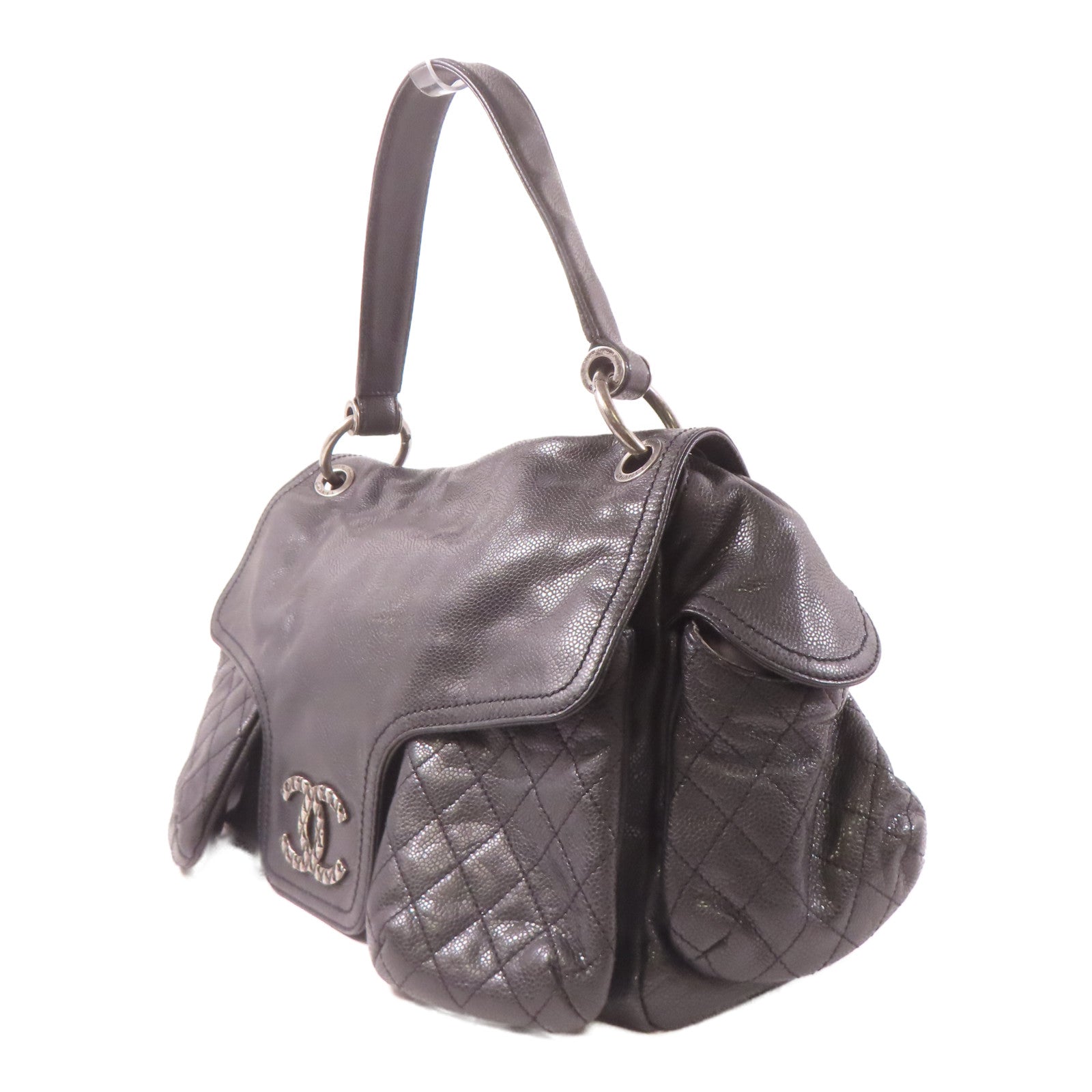 CHANEL 【激減優惠】菱格Caviar皮革Shoulder Bag銀扣肩背袋黑色