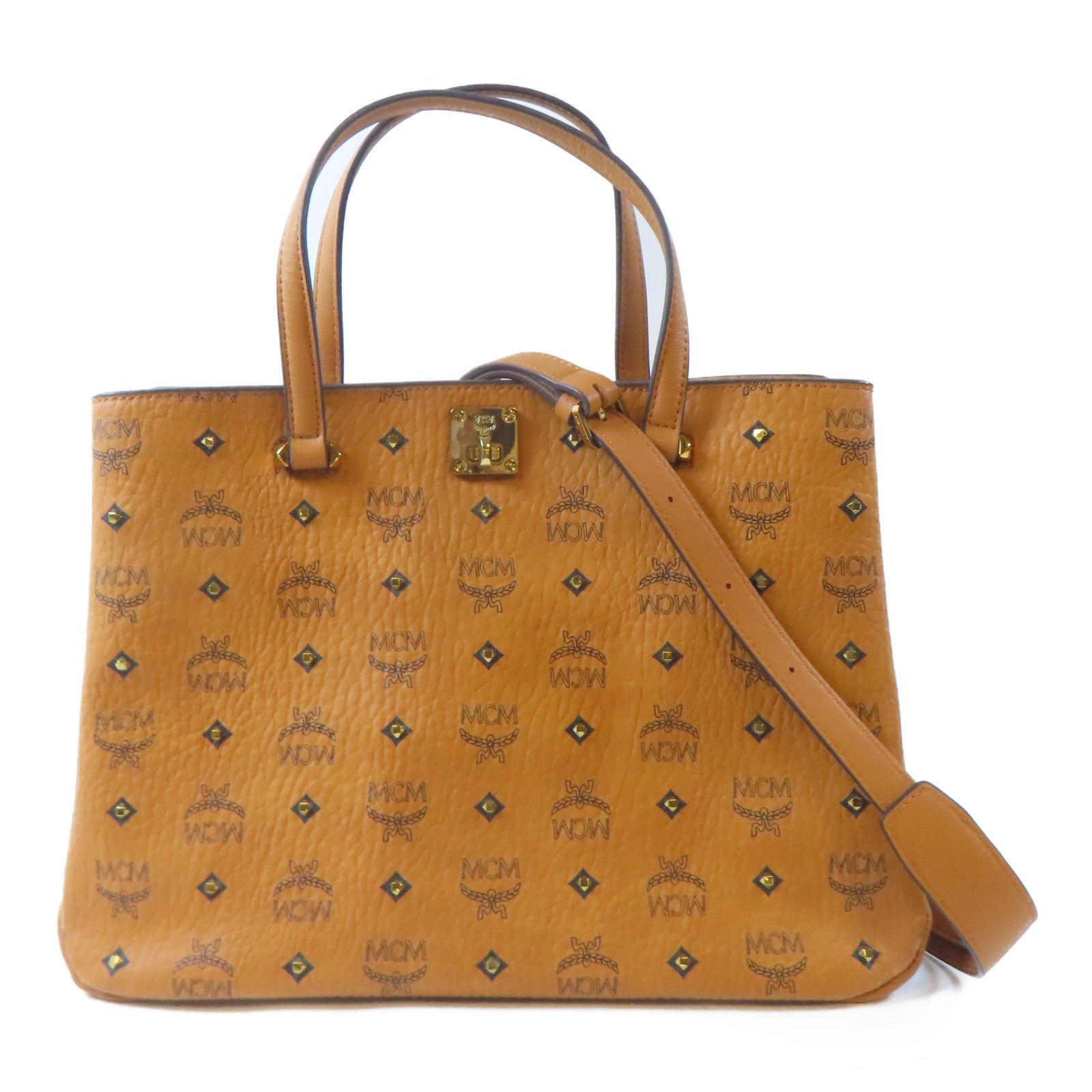MCM 皮革2 Way Shoulder Bag金扣手挽肩背兩用袋啡色