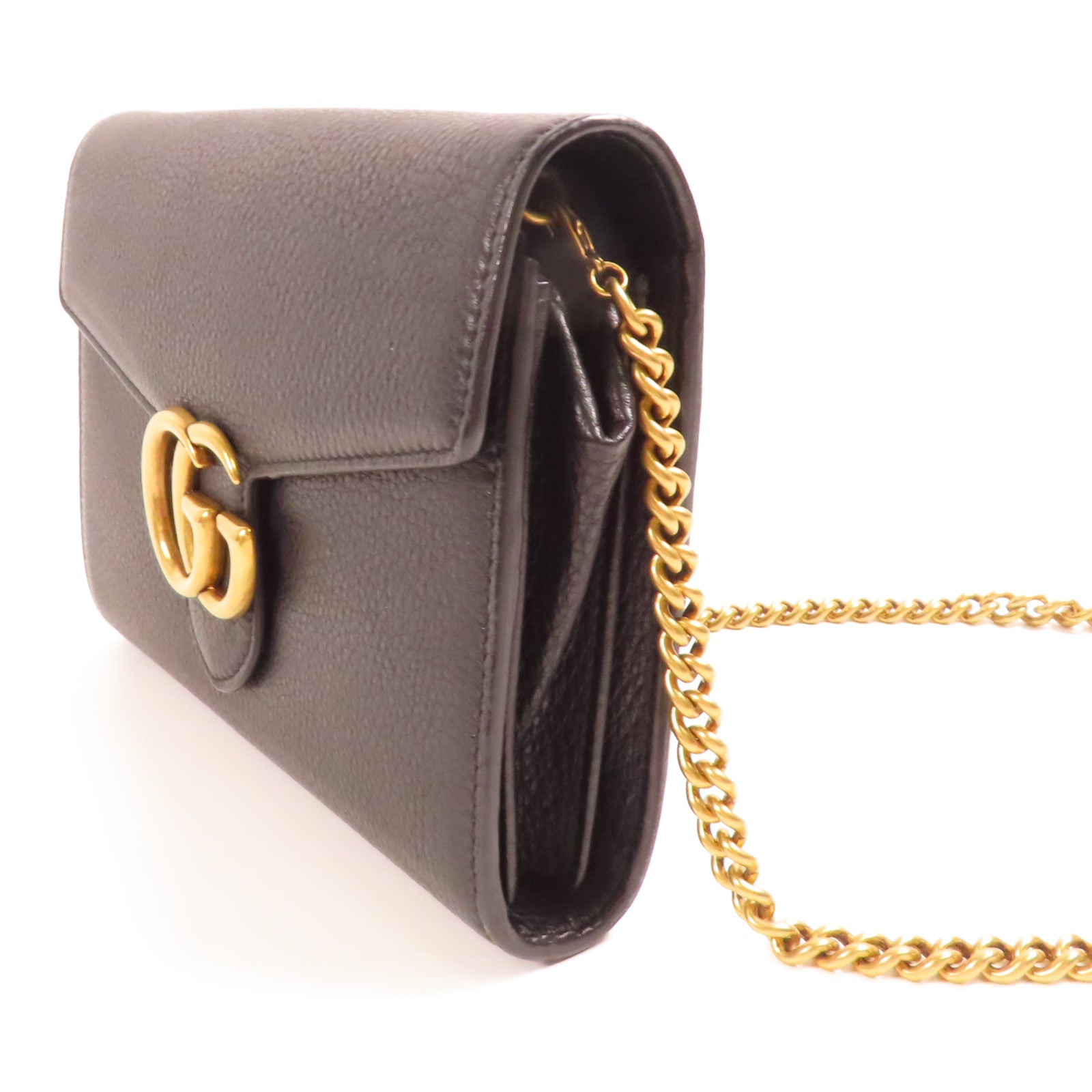 GUCCI GHW Chain Shoulder Bag Calfskin Leather 401232 Black