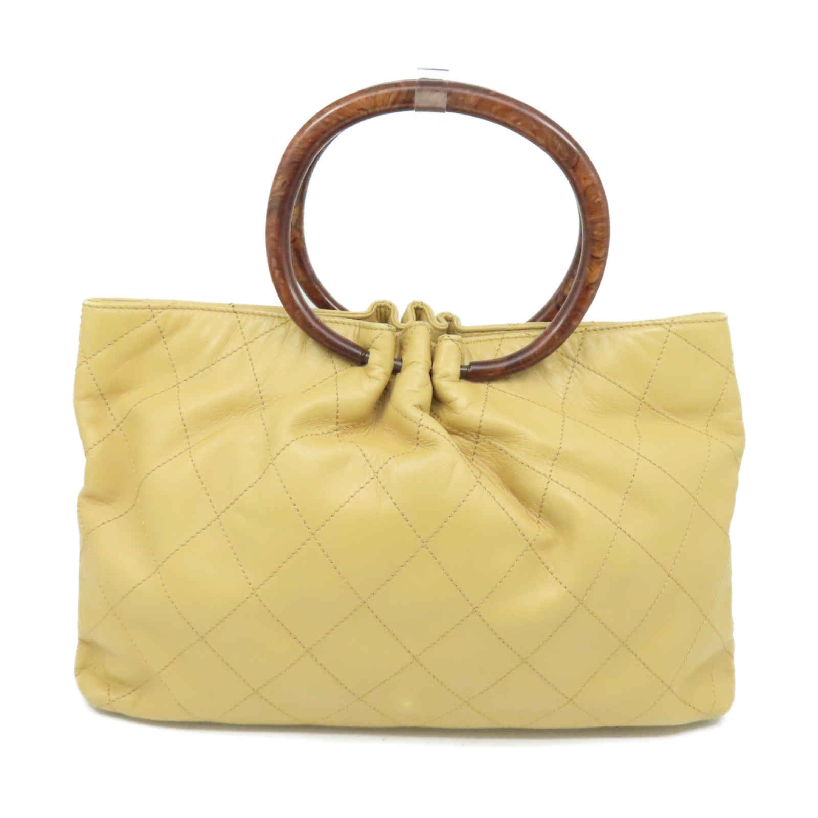 CHANEL 【激減優惠】菱格牛皮皮革Handbag金扣手挽袋淺啡色