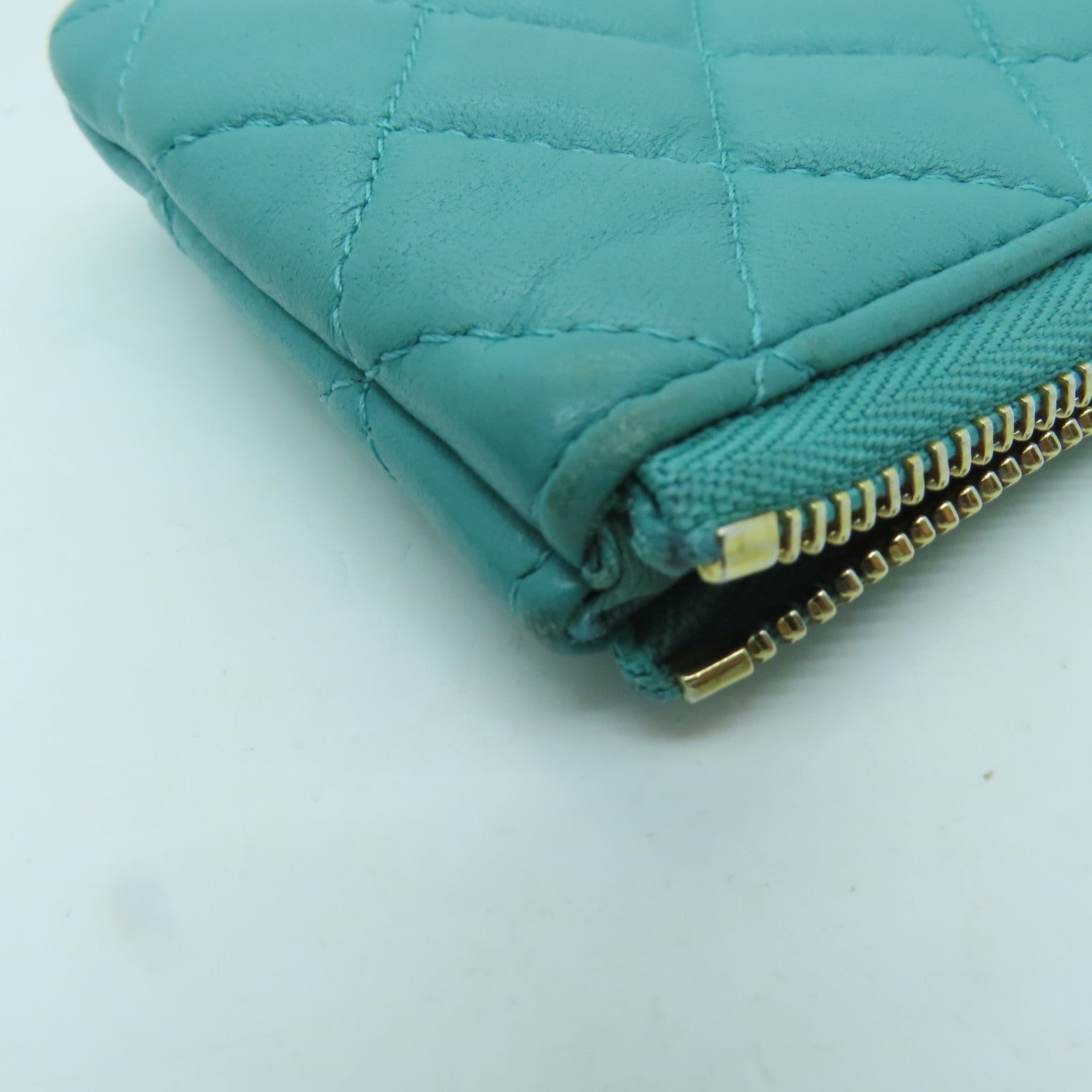 CHANEL 【激減優惠】菱格羊皮皮革Card Case金扣卡片套綠色