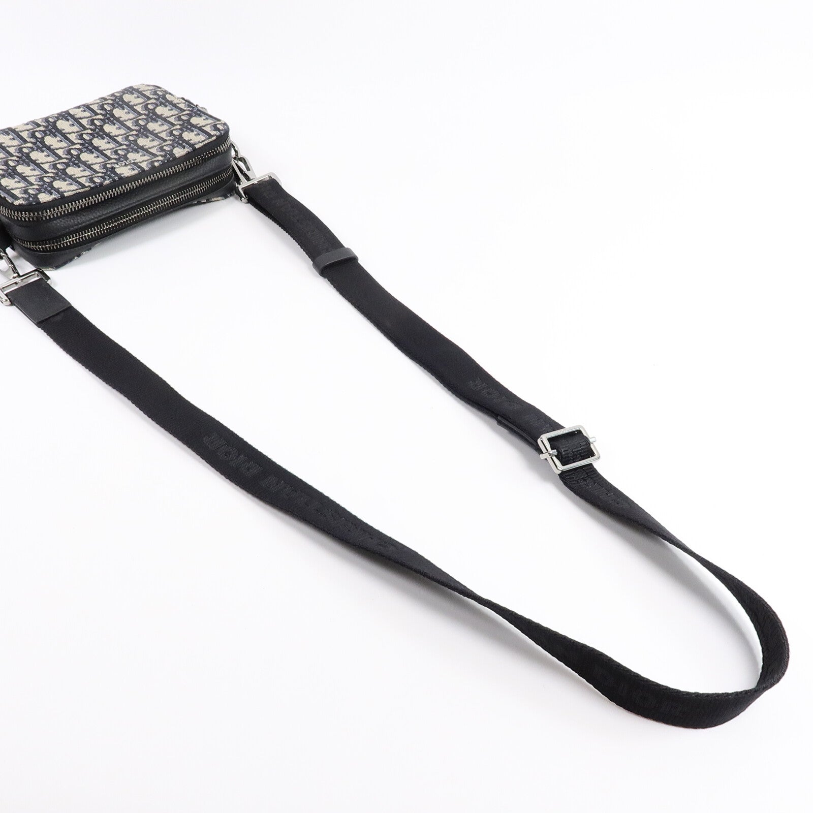 Dior 帆布Oblique Camera Bag銀扣肩背袋藍色