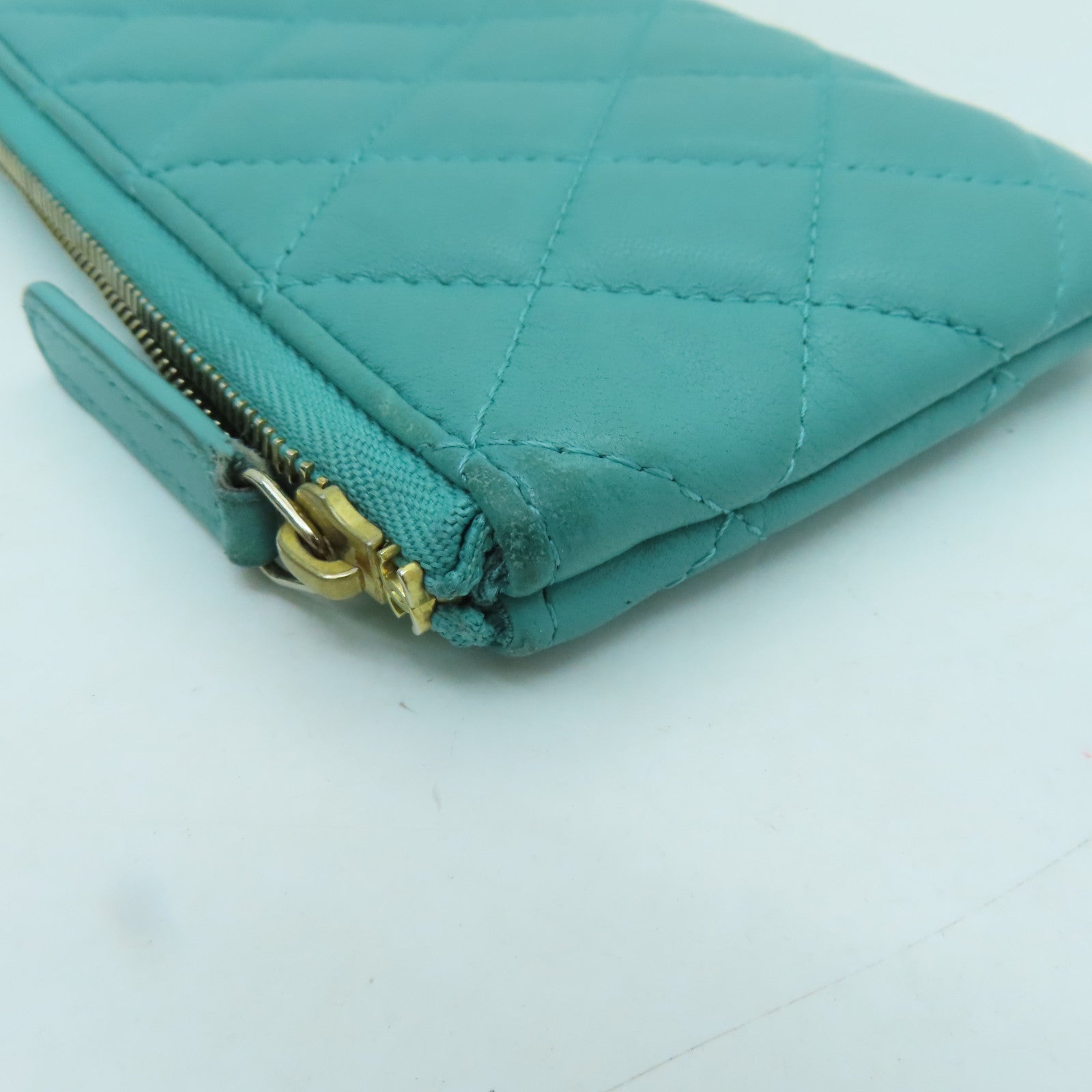 CHANEL 【激減優惠】菱格羊皮皮革Card Case金扣卡片套綠色