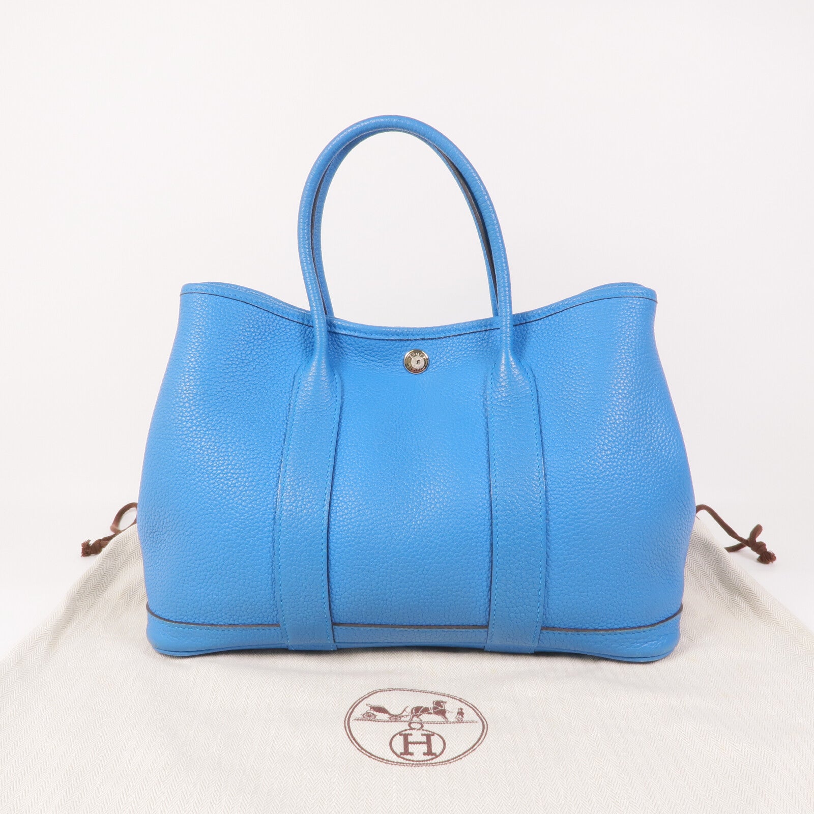 HERMES Clemence皮革Garden Party TPM銀扣手挽袋Turquoise