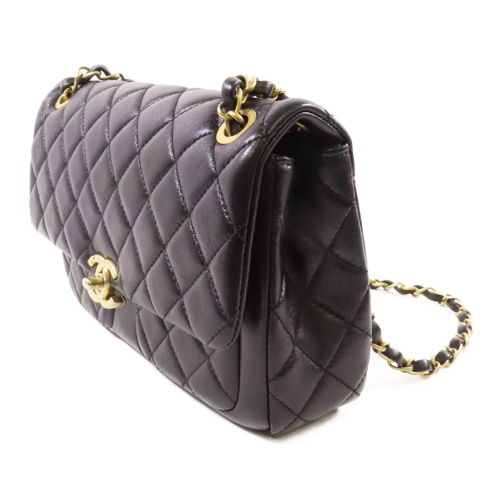 CHANEL 牛皮皮革Chain Shoulder金扣鏈帶肩背袋