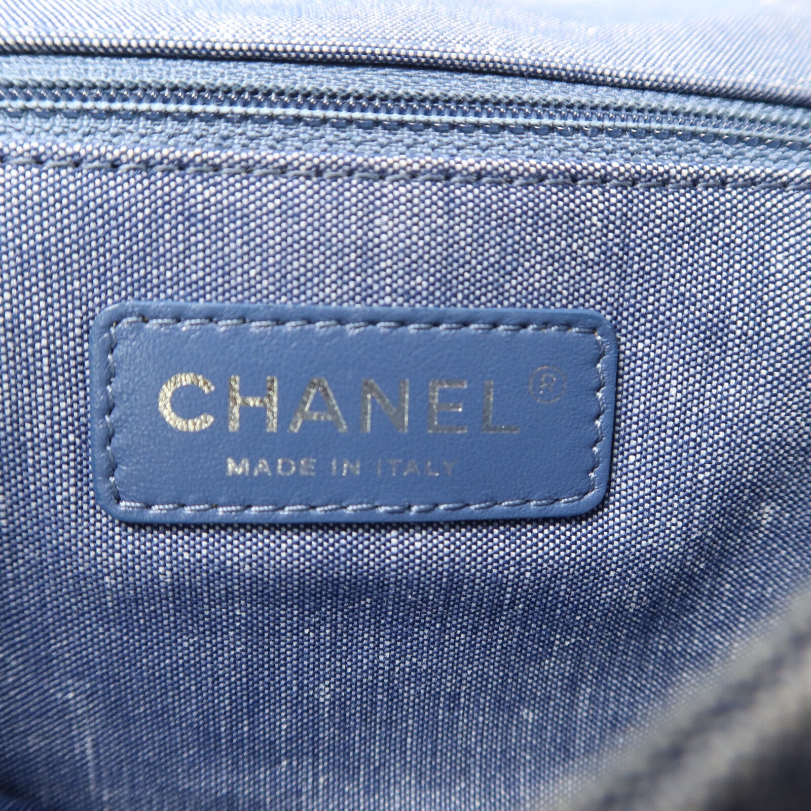CHANEL 牛仔布Flag Bag鏈帶手挽肩背兩用袋