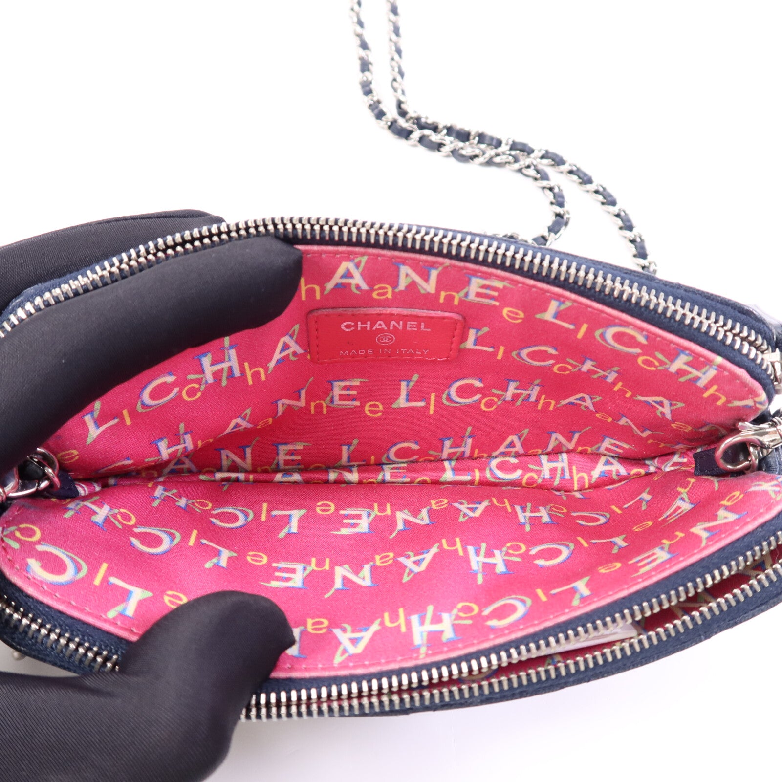 CHANEL 羊皮皮革Chain Shoulder Bag銀扣鏈帶肩背袋