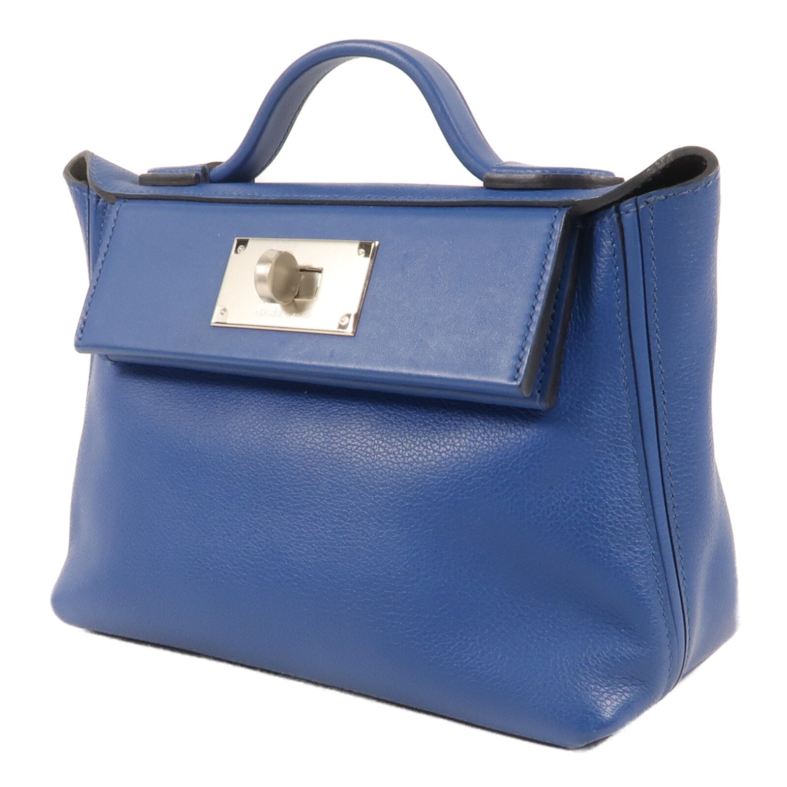 HERMES Evercolor皮革/Swift皮革24/24 Mini銀扣手挽肩背兩用袋 Bleu France