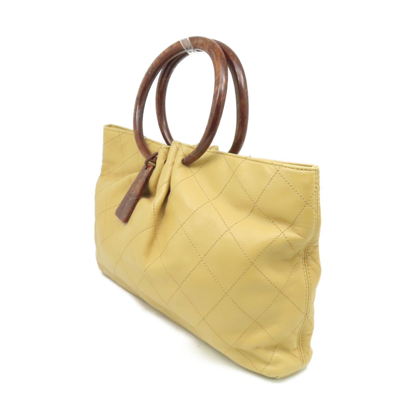 CHANEL 【激減優惠】菱格牛皮皮革Handbag金扣手挽袋淺啡色