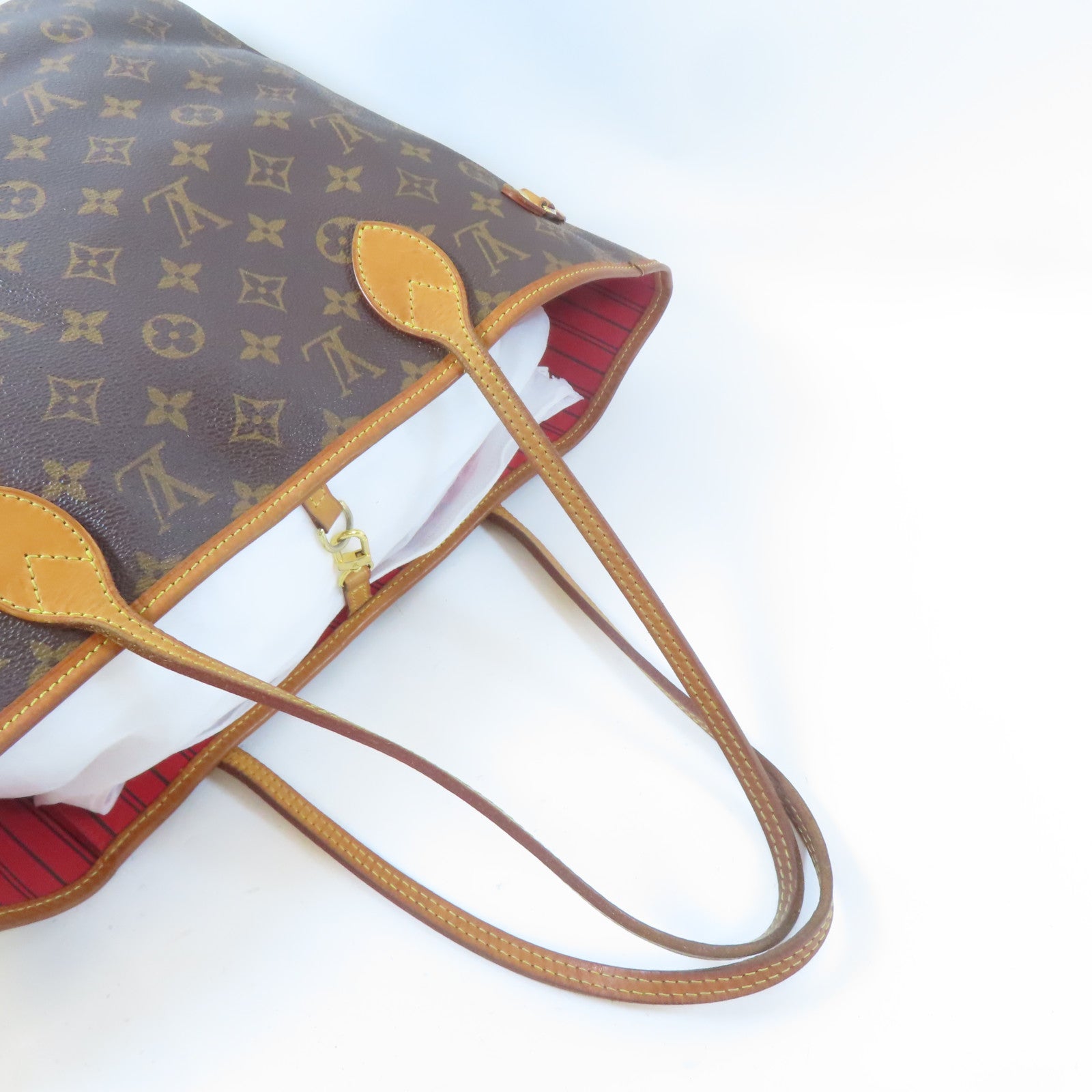 LOUIS VUITTON Monogram Neverfull MM金扣手挽袋啡色