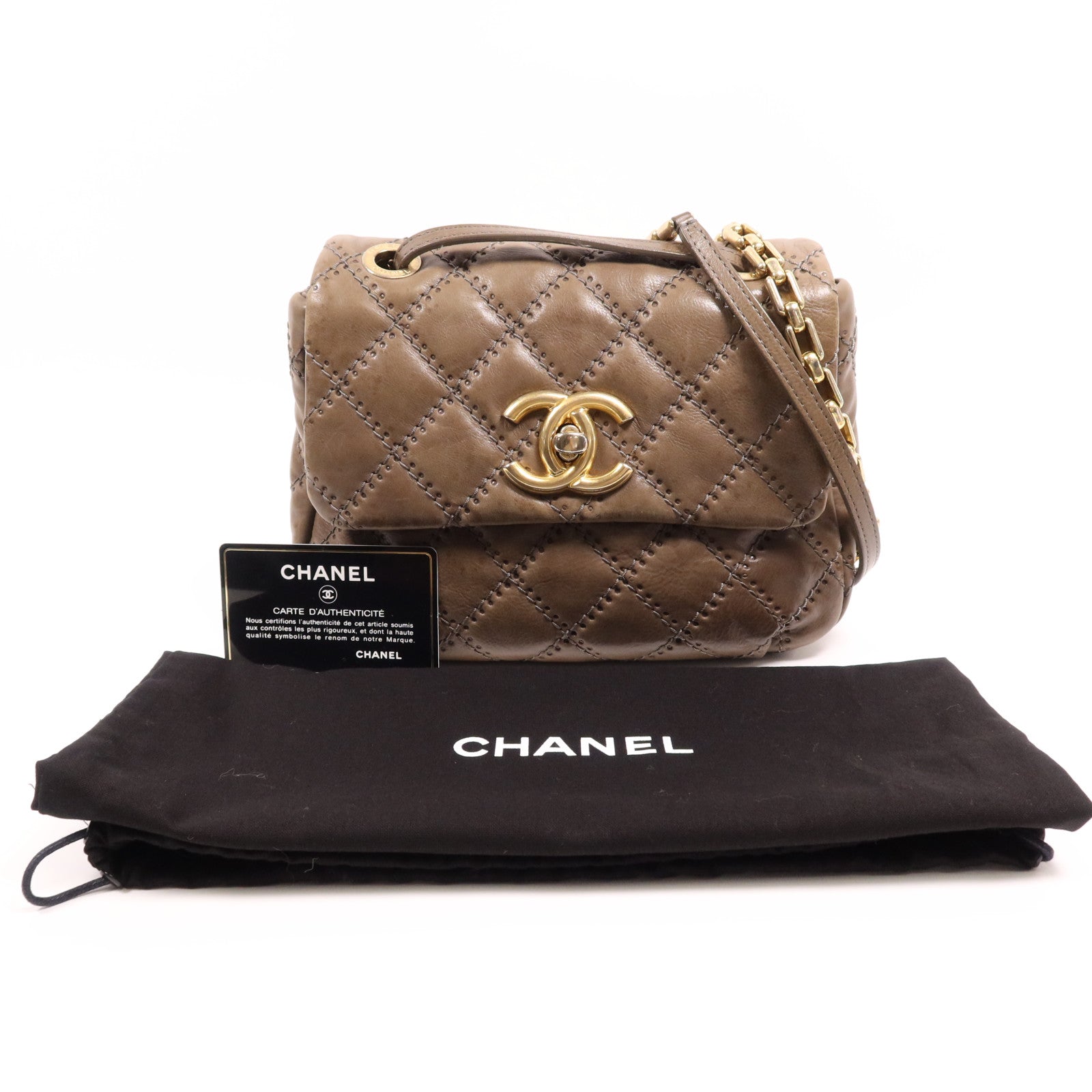CHANEL 牛皮皮革Shoulder Bag金扣鏈帶肩背袋