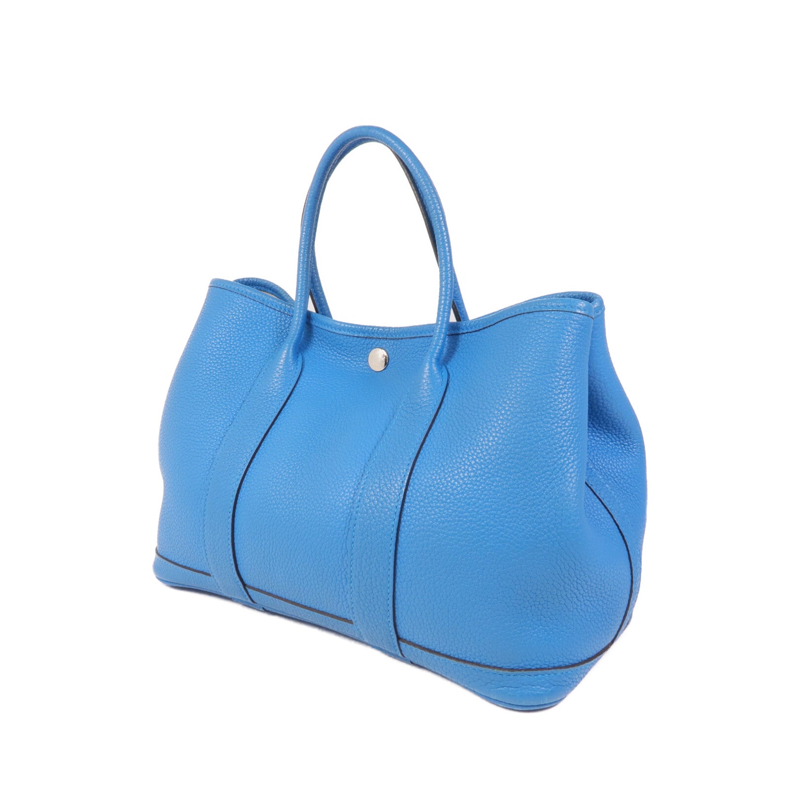 HERMES Clemence皮革Garden Party TPM銀扣手挽袋Turquoise