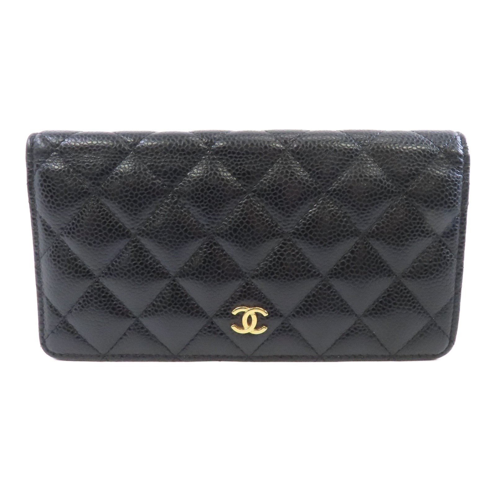 CHANEL 菱格Caviar皮革Long Wallet金扣長錢包黑色