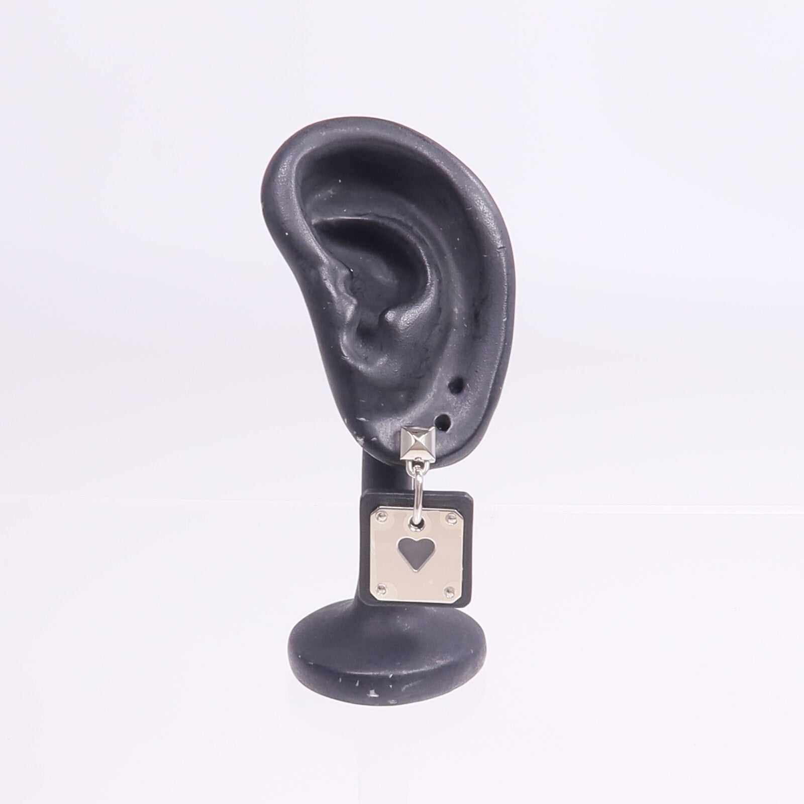 HERMES 牛皮皮革As de Coeur Earrings銀扣耳環Noir