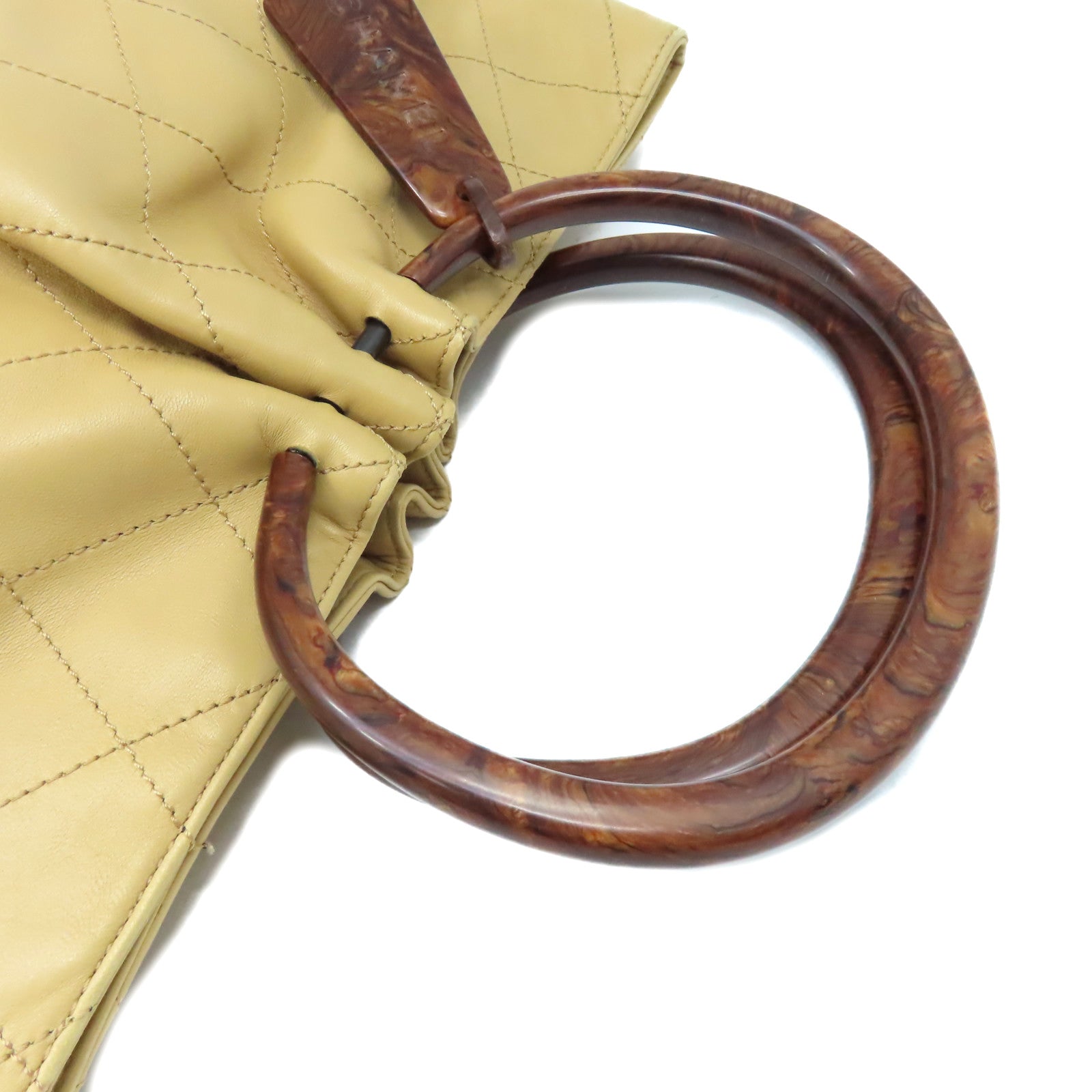 CHANEL 【激減優惠】菱格牛皮皮革Handbag金扣手挽袋淺啡色