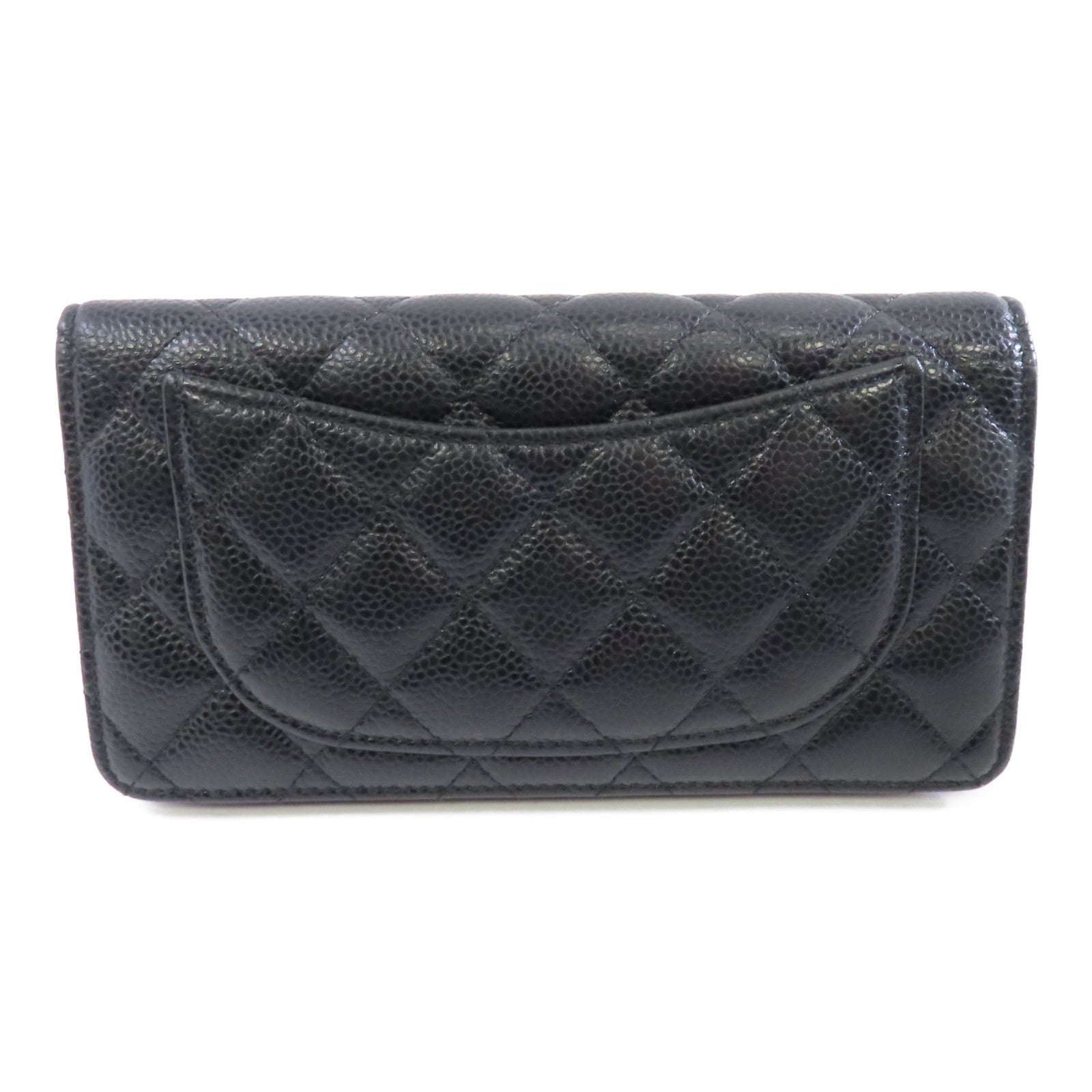 CHANEL 菱格Caviar皮革Long Wallet金扣長錢包黑色