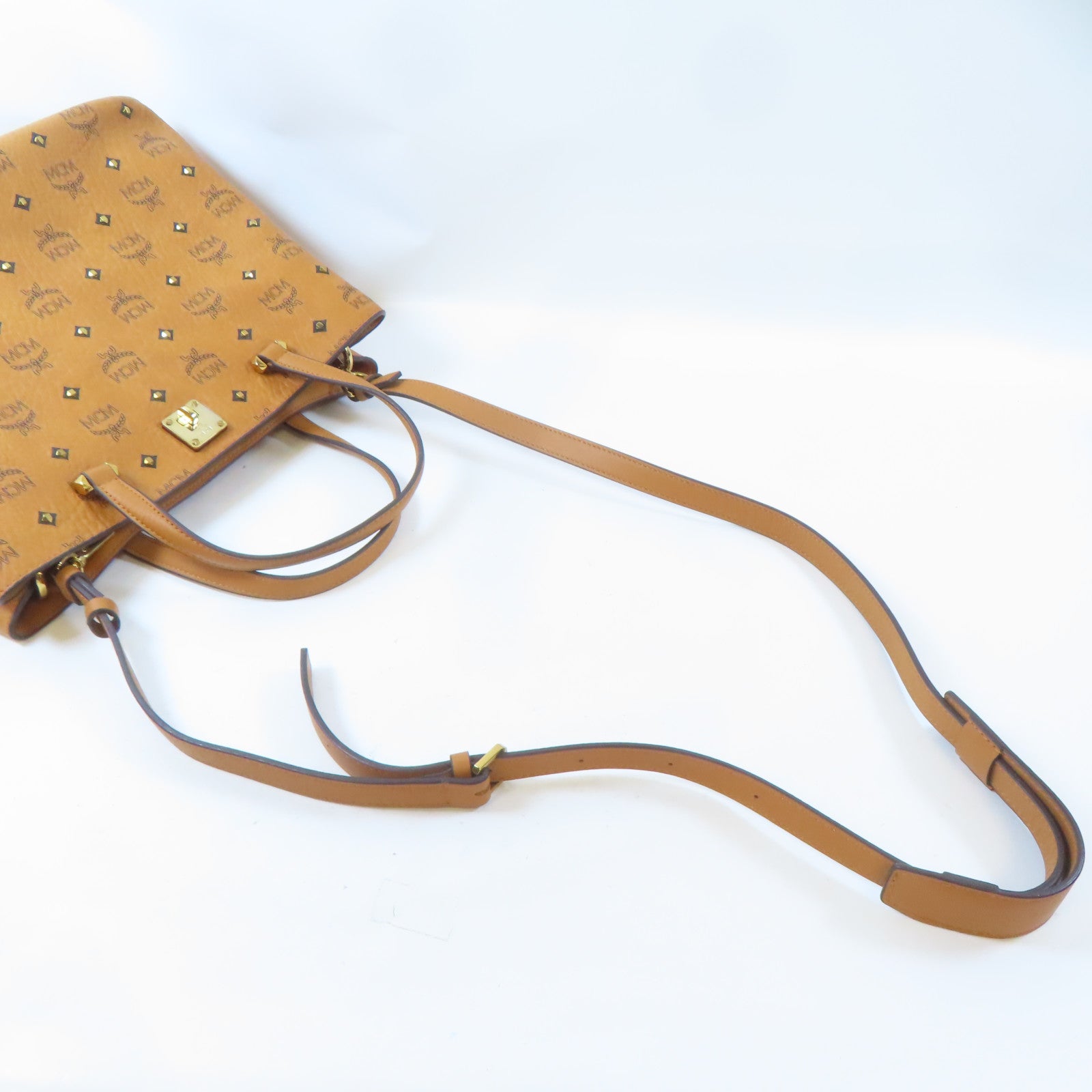 MCM 皮革2 Way Shoulder Bag金扣手挽肩背兩用袋啡色