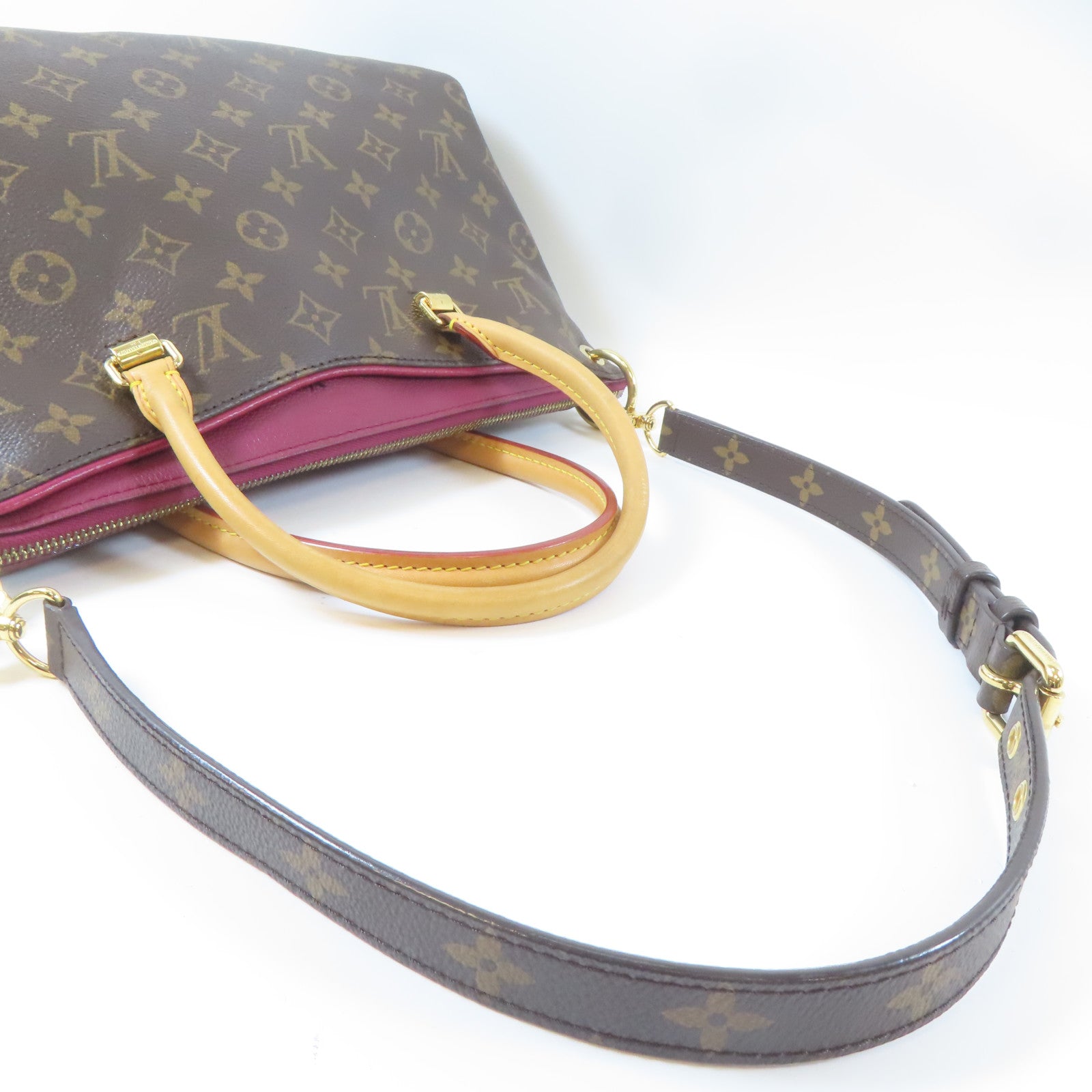 LOUIS VUITTON Monogram Pallas MM金扣手挽肩背兩用袋啡色/紫色